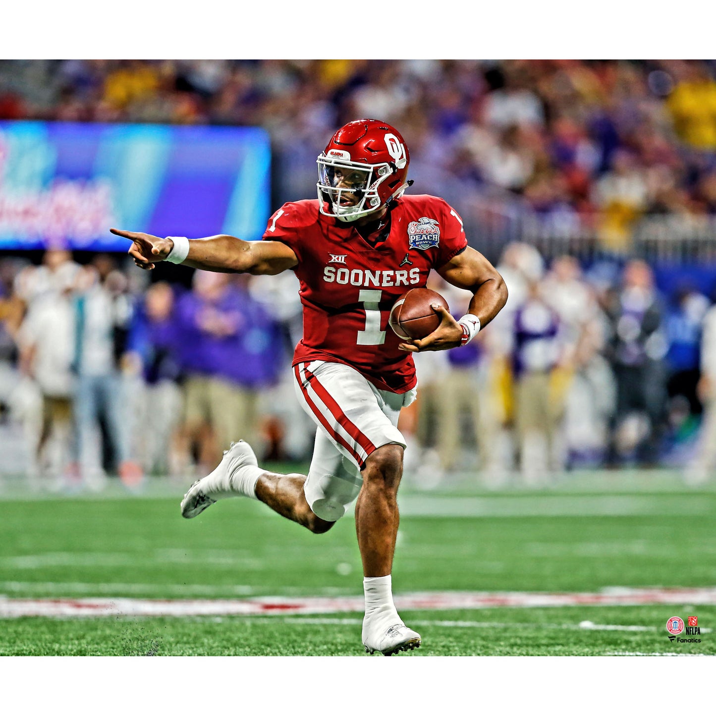 Jalen Hurts Oklahoma Sooners Unsigned Red Jersey Running Photograph