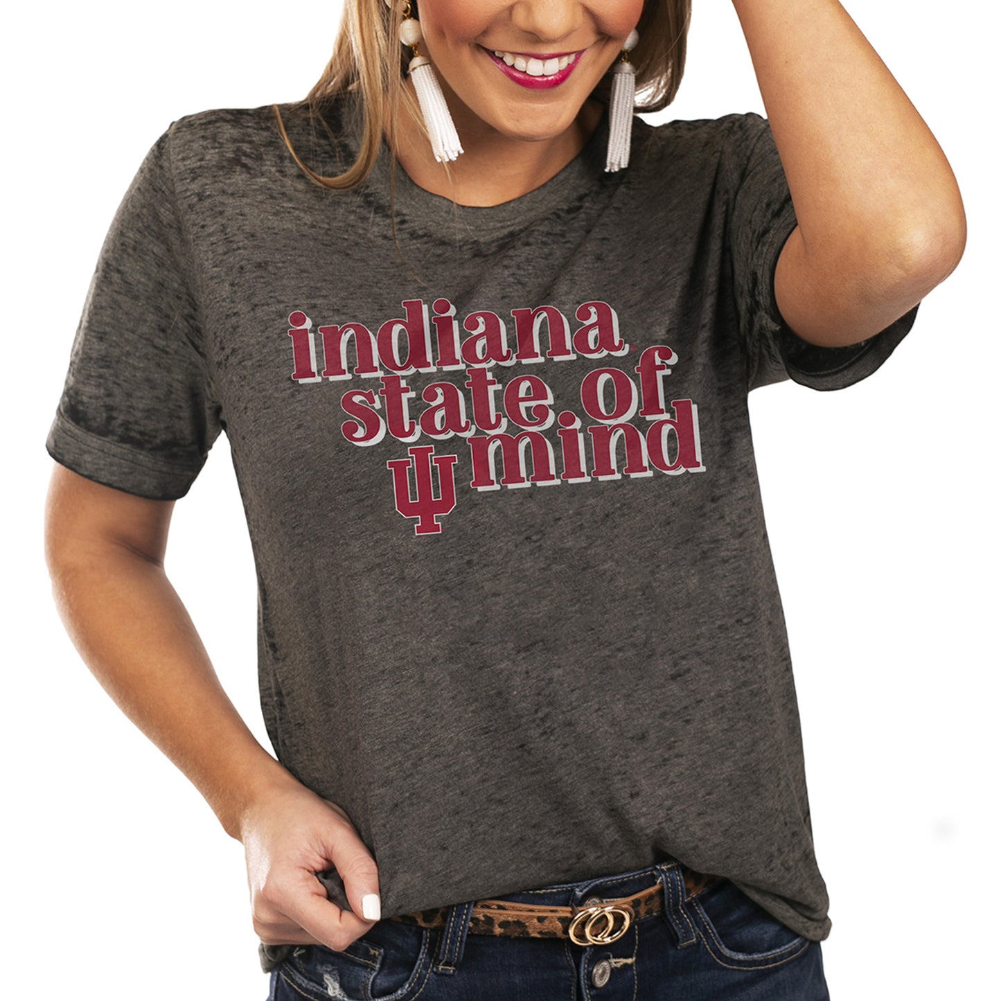 Women's Charcoal Indiana Hoosiers State of Mind Better Than Basic Boyfriend T-Shirt