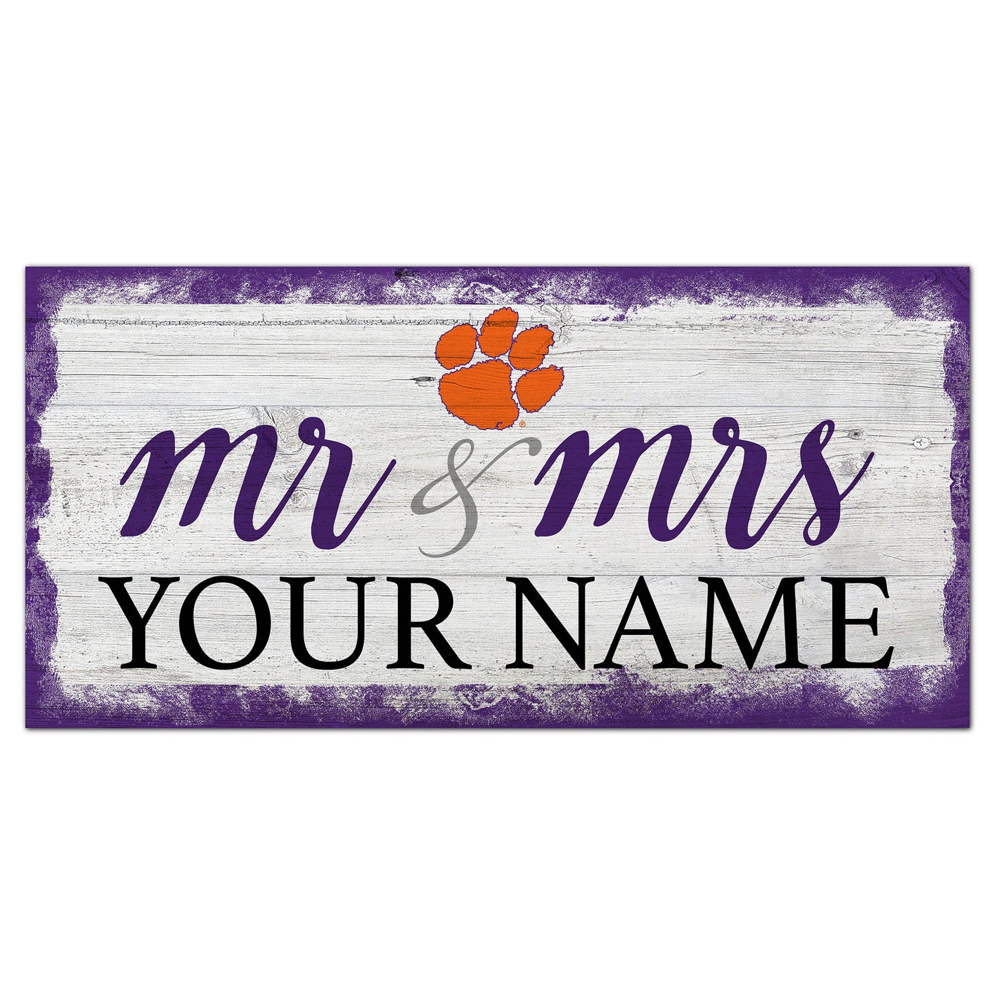 Clemson Tigers 6" x 12" Personalized Mr. & Mrs. Script Sign