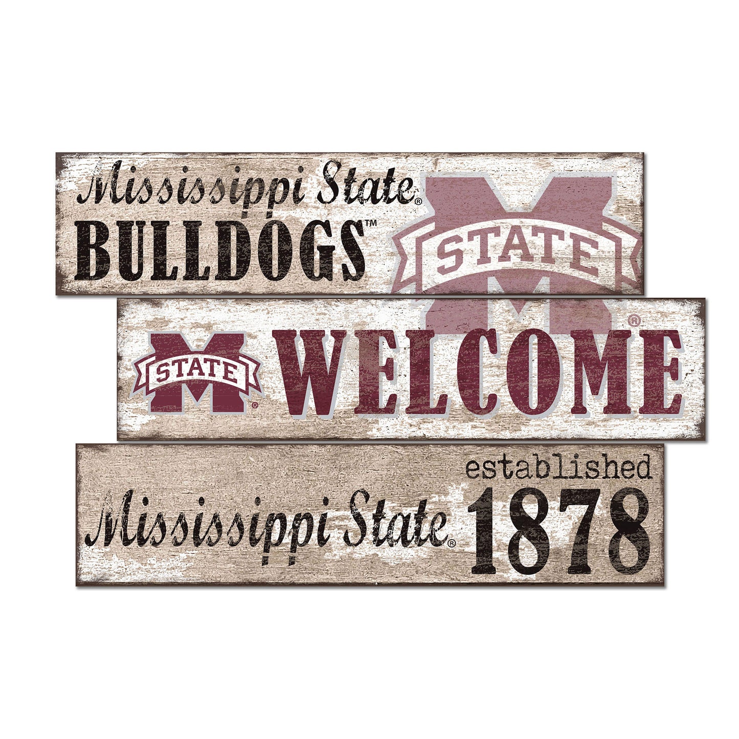 Mississippi State Bulldogs 24" 3-Plank Welcome Sign