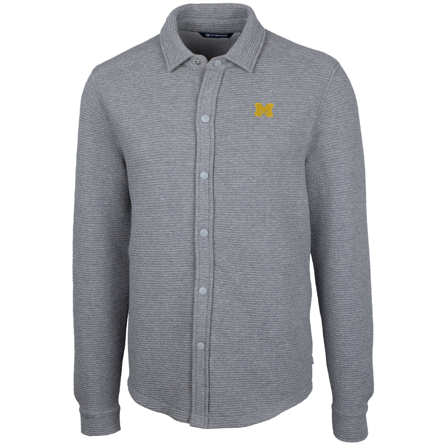 Men's Cutter & Buck Heather Gray Michigan Wolverines Coastal Button-Up Shirt Jacket