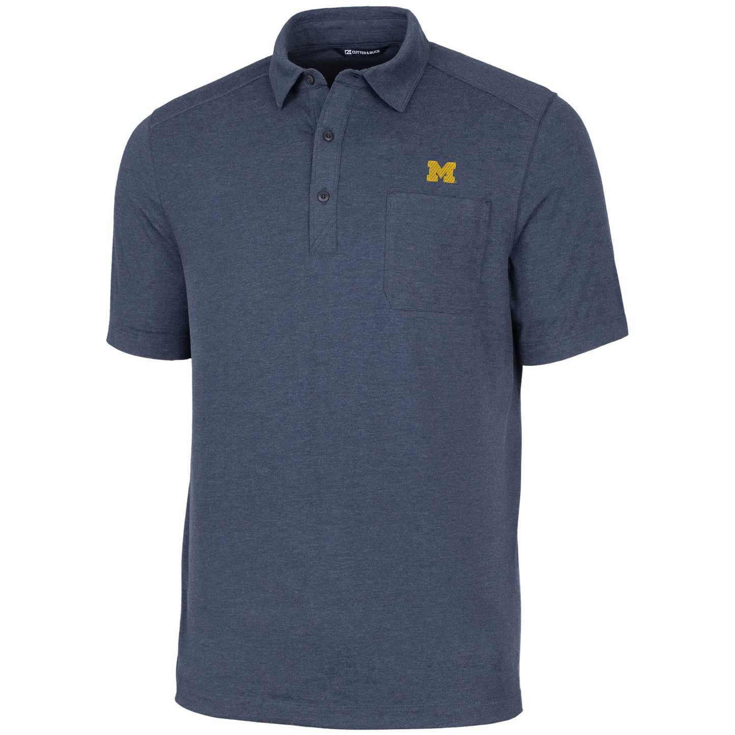 Men's Cutter & Buck Heather Navy Michigan Wolverines Advantage Jersey Polo