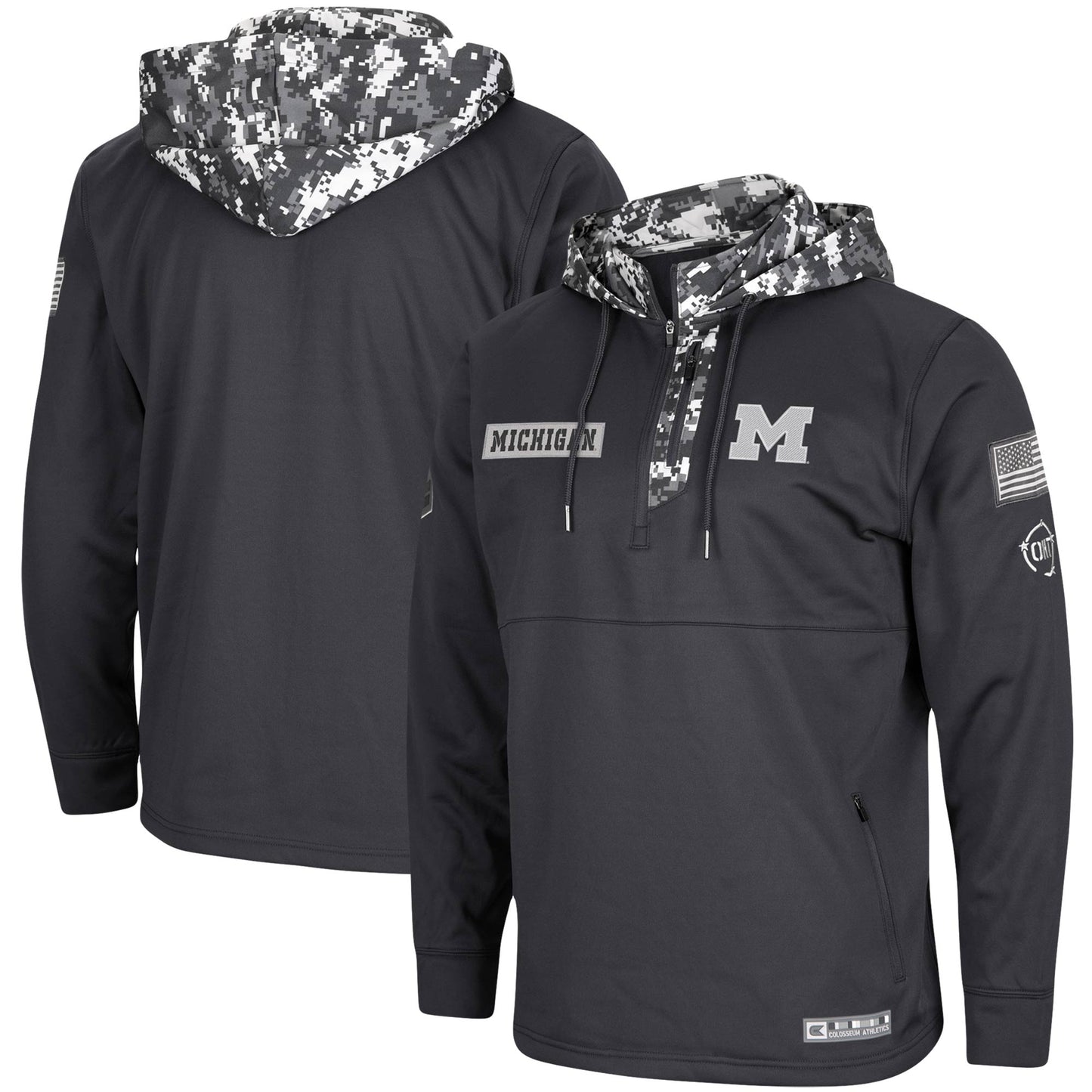 Men's Colosseum Charcoal Michigan Wolverines OHT Military Appreciation Digi Camo Quarter-Zip Hoodie