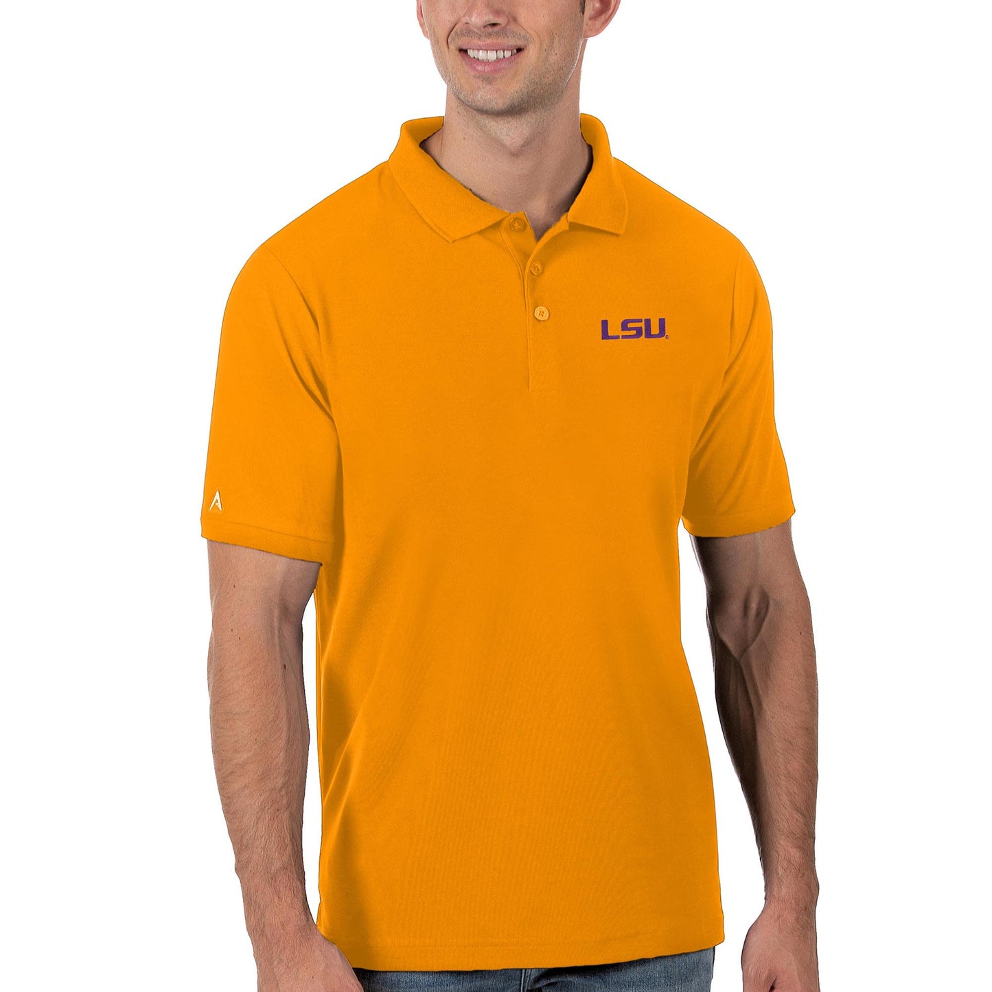 Men's Antigua Gold LSU Tigers Legacy Pique Polo