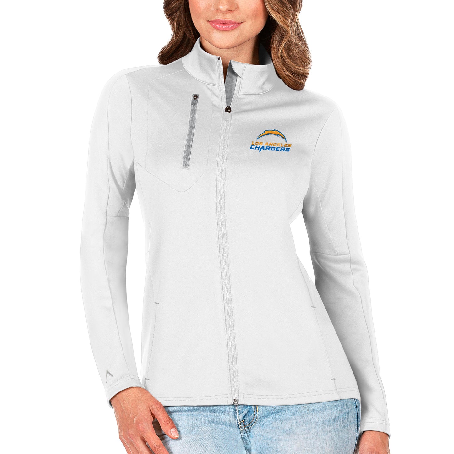 Women's Antigua White/Silver Los Angeles Chargers Generation Full-Zip Jacket