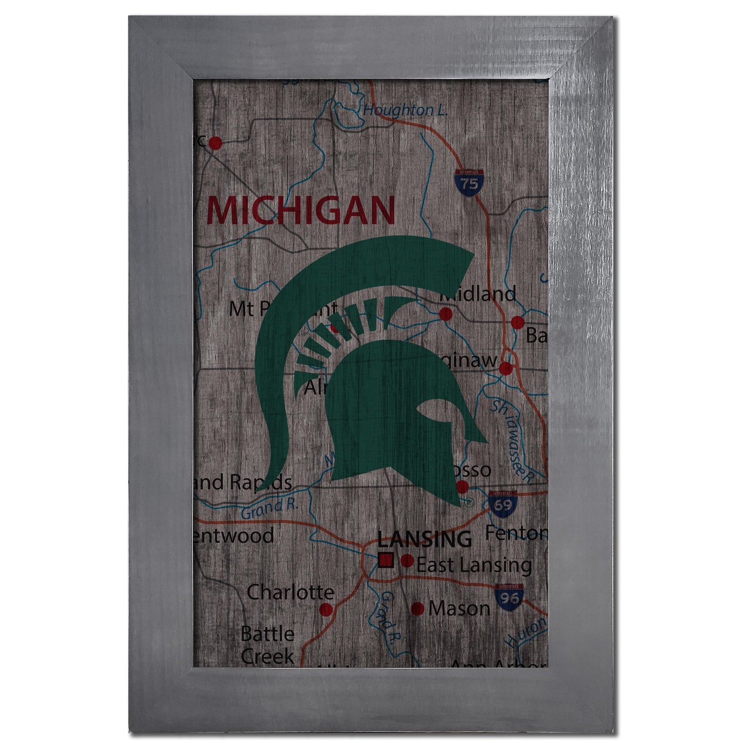 Michigan State Spartans 11'' x 19'' Framed Team City Map Sign