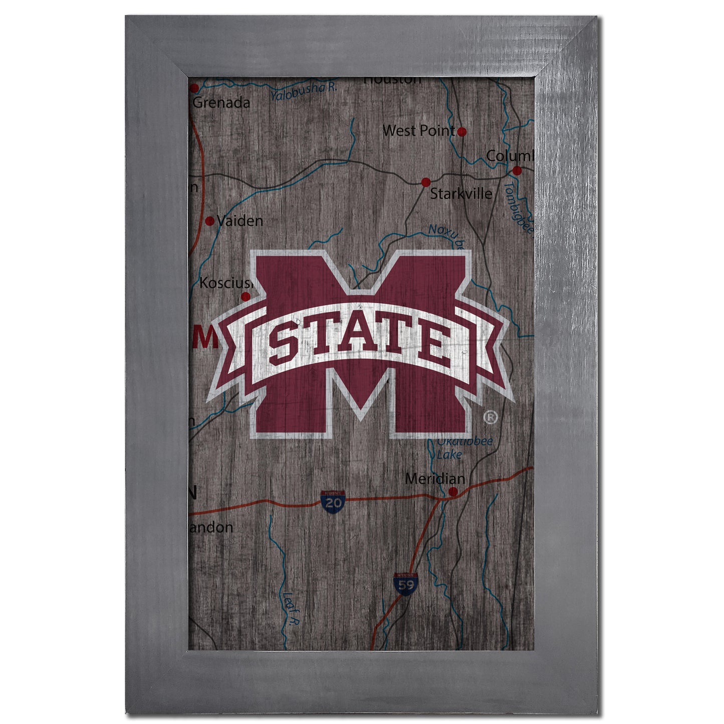 Mississippi State Bulldogs 11'' x 19'' Framed Team City Map Sign