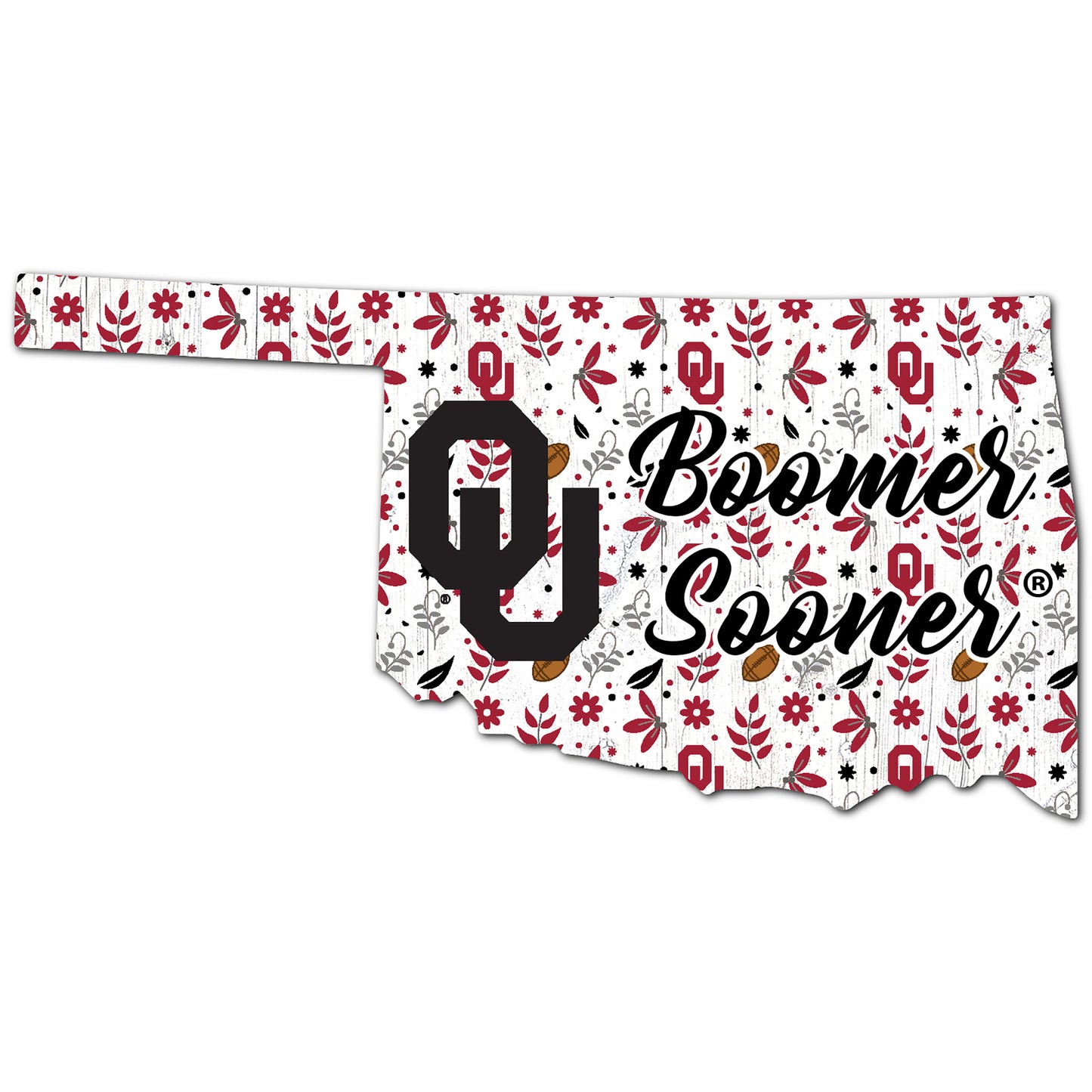 Oklahoma Sooners 12'' Floral State Sign