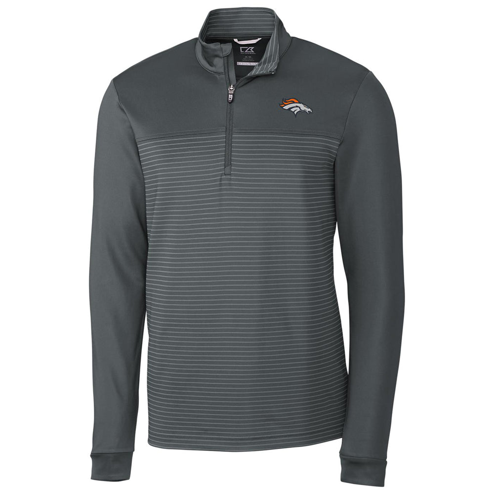 Men's Cutter & Buck Gray Denver Broncos Traverse Stripe Quarter-Zip Pullover Jacket