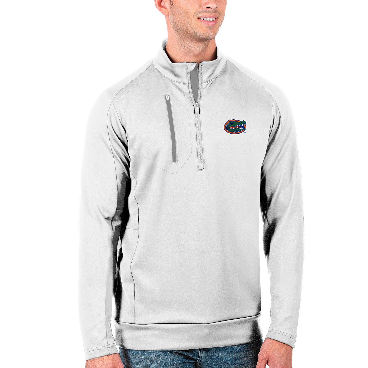 Men's Antigua White/Silver Florida Gators Generation Half-Zip Pullover Jacket