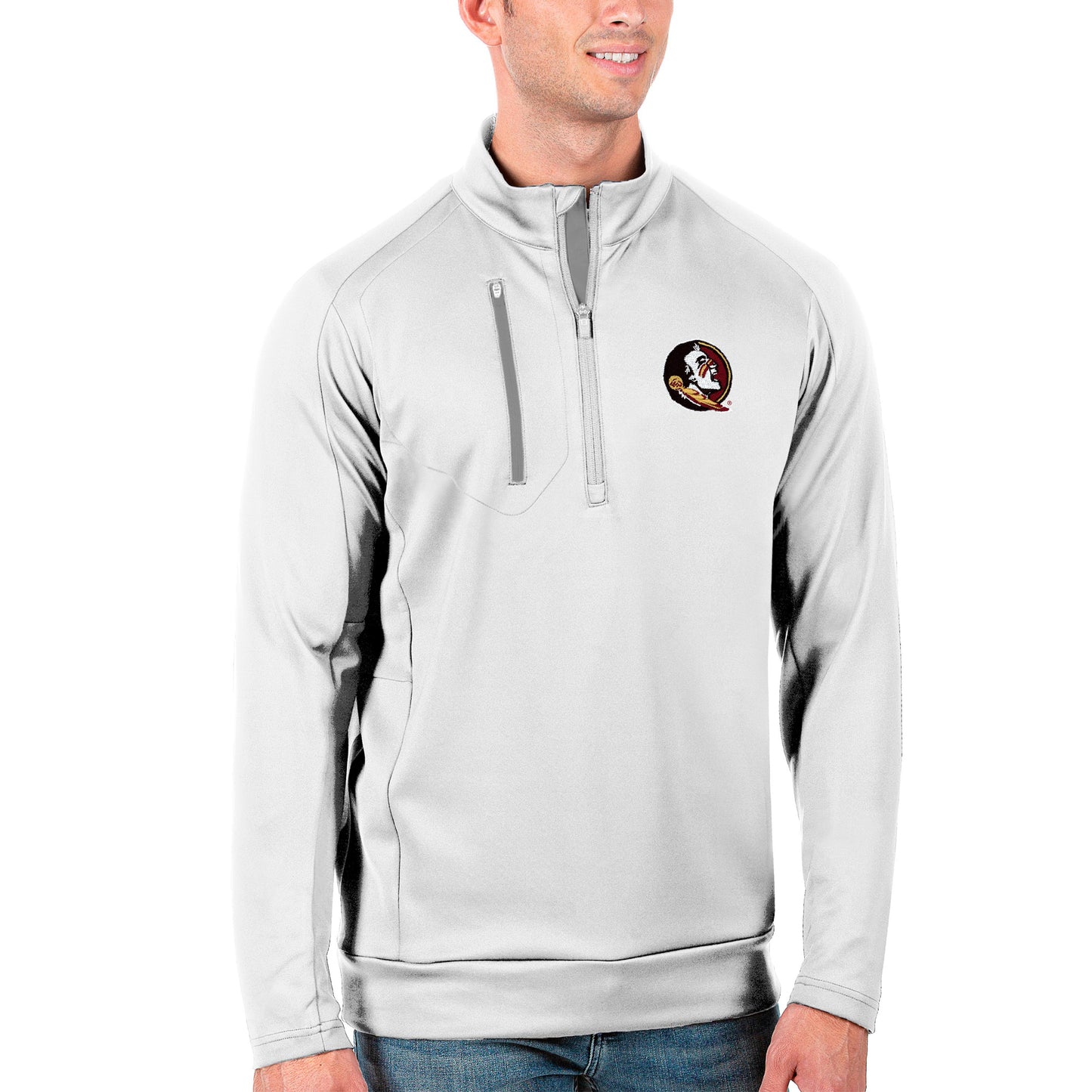 Men's Antigua White/Silver Florida State Seminoles Generation Half-Zip Pullover Jacket