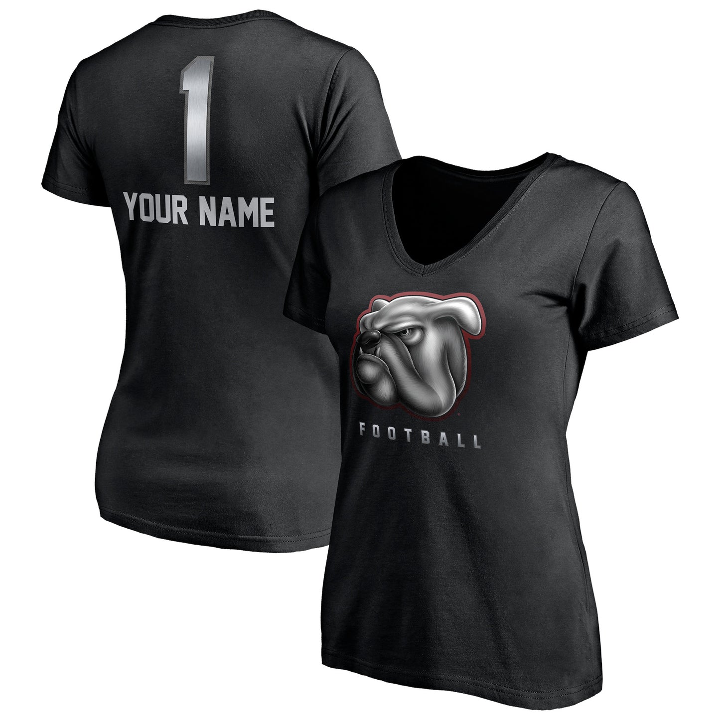 Women's Black Mississippi State Bulldogs Personalized Any Name Midnight Mascot V-Neck T-Shirt