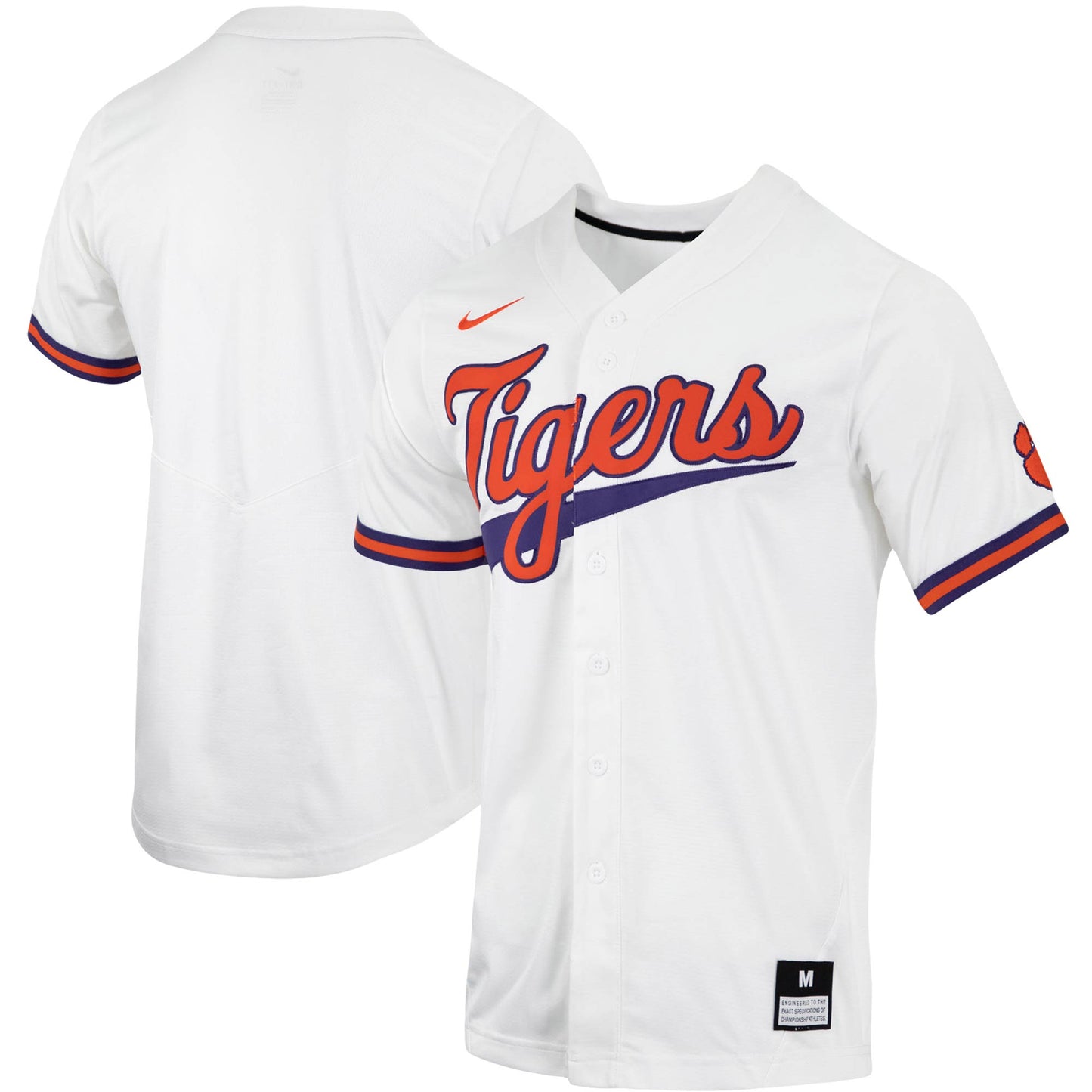 Men's Nike White Clemson Tigers Replica Full-Button Baseball Jersey