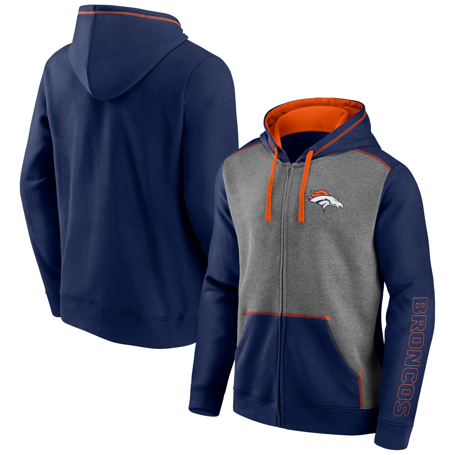 Men's Fanatics Heathered Charcoal/Navy Denver Broncos Expansion Full-Zip Hoodie