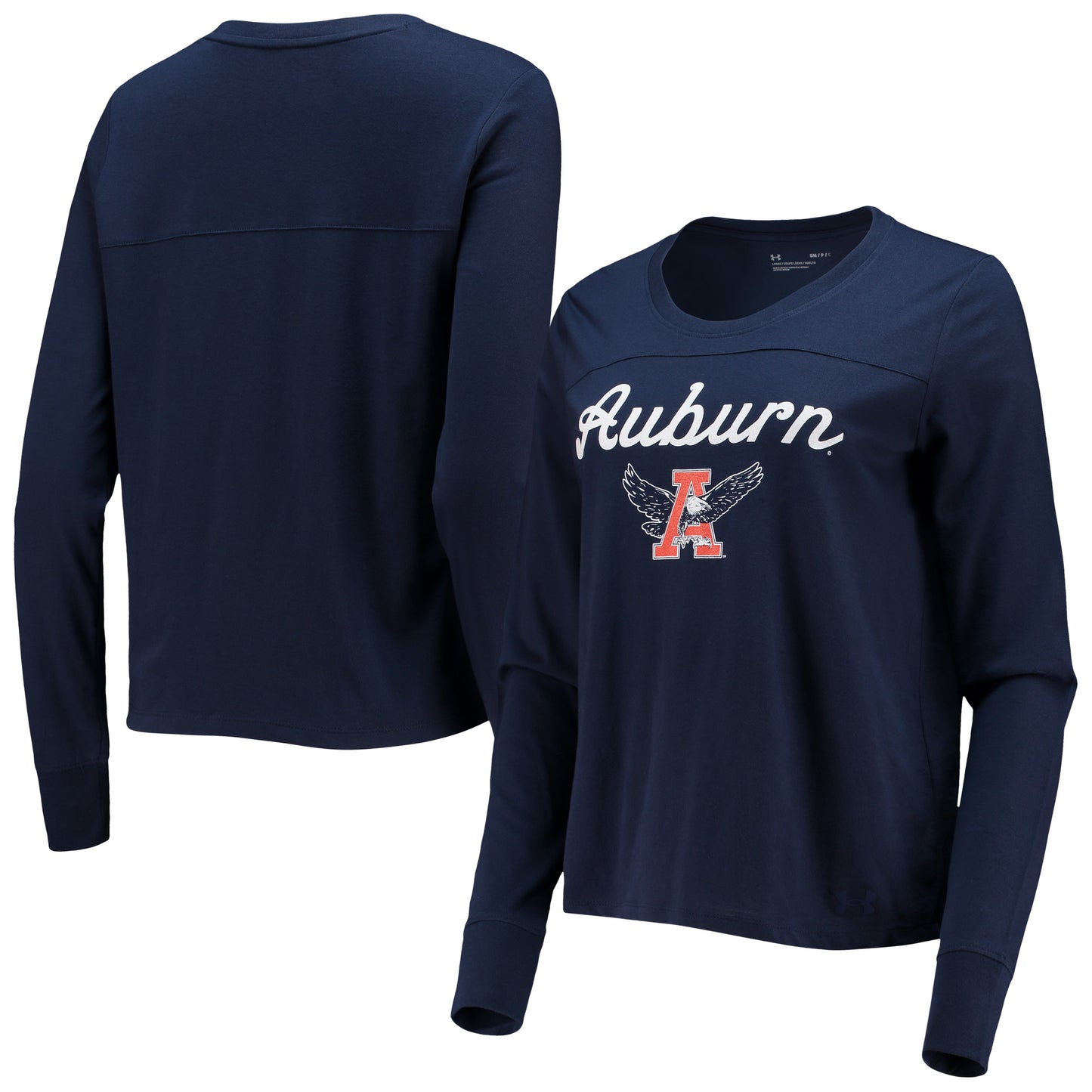 Women's Under Armour Navy Auburn Tigers Vault Cropped Long Sleeve T-Shirt