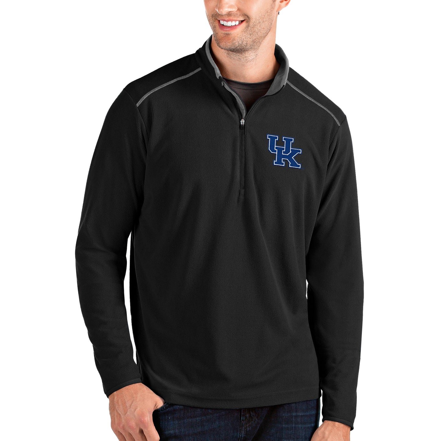 Men's Antigua Black/Gray Kentucky Wildcats Glacier Quarter-Zip Pullover Jacket