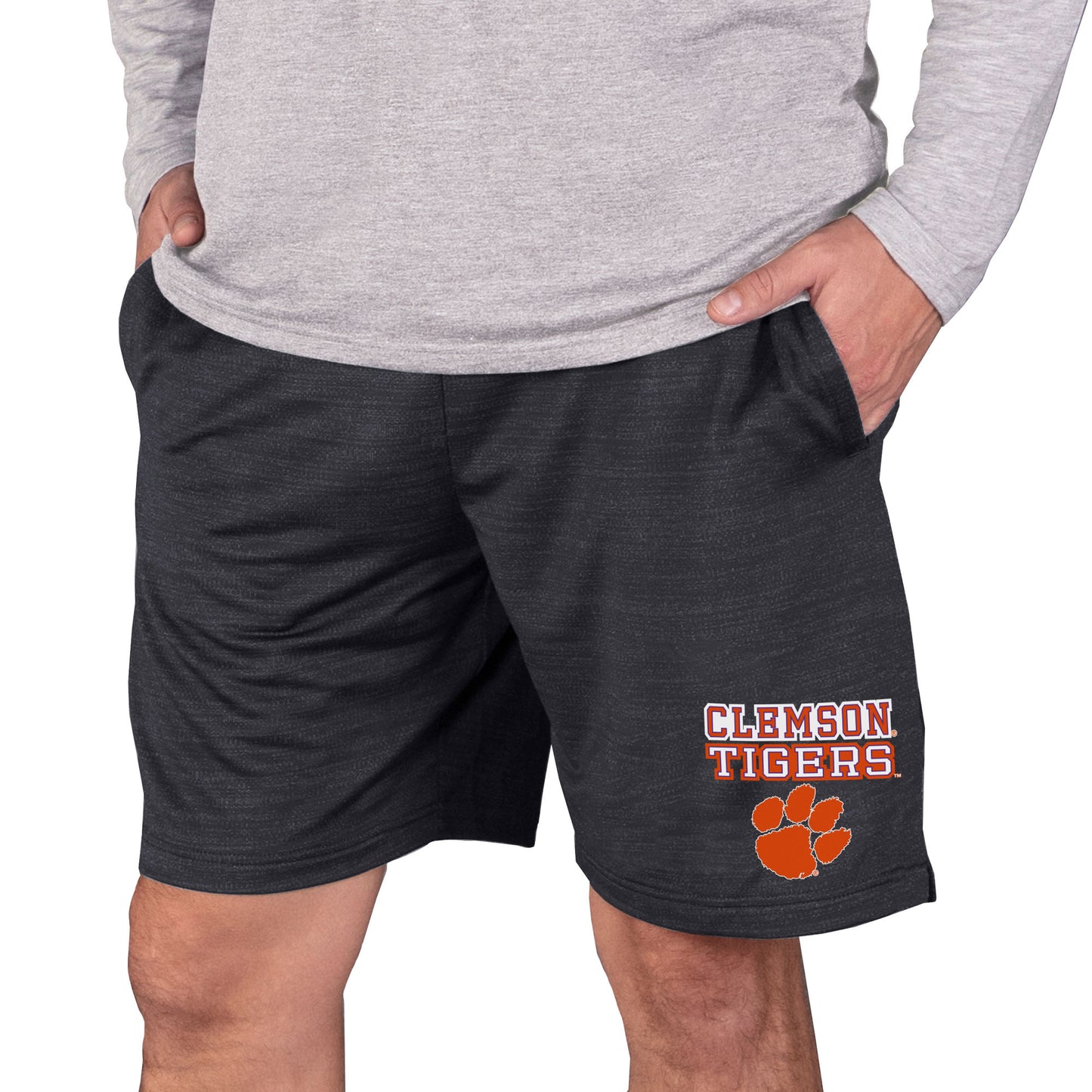 Men's Concepts Sport Charcoal Clemson Tigers Bullseye Knit Jam Shorts