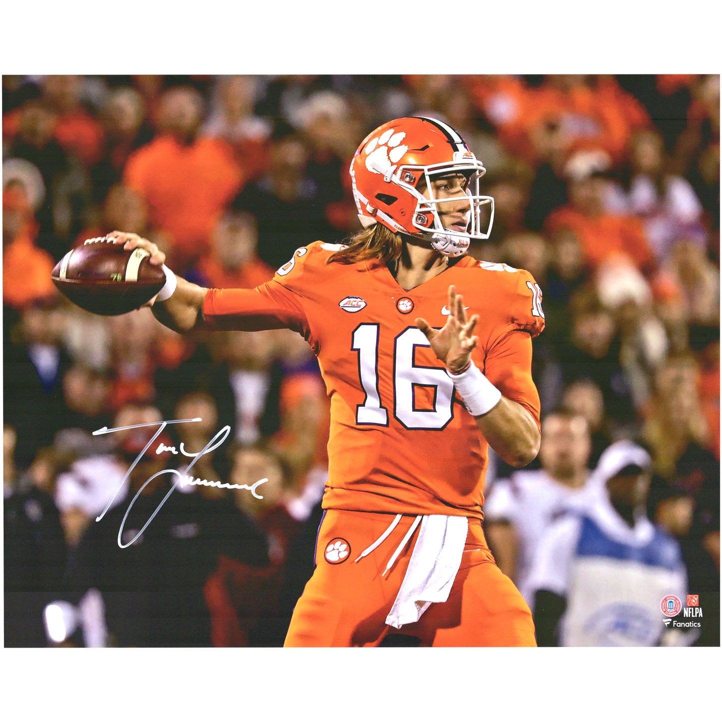 Trevor Lawrence Clemson Tigers Autographed 16" x 20" Orange Jersey Throwing Photograph