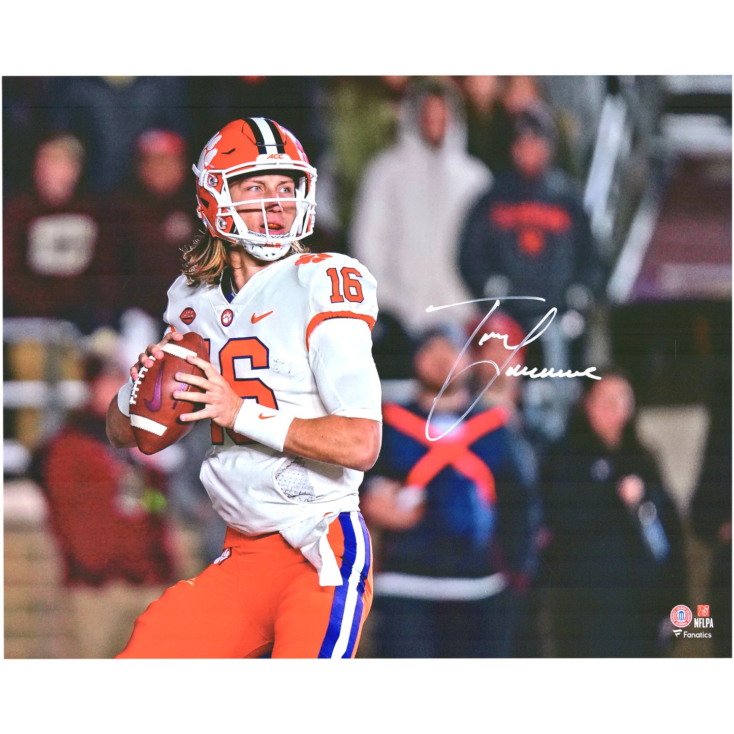 Trevor Lawrence Clemson Tigers Autographed 16" x 20" White Jersey Dropping Back Photograph