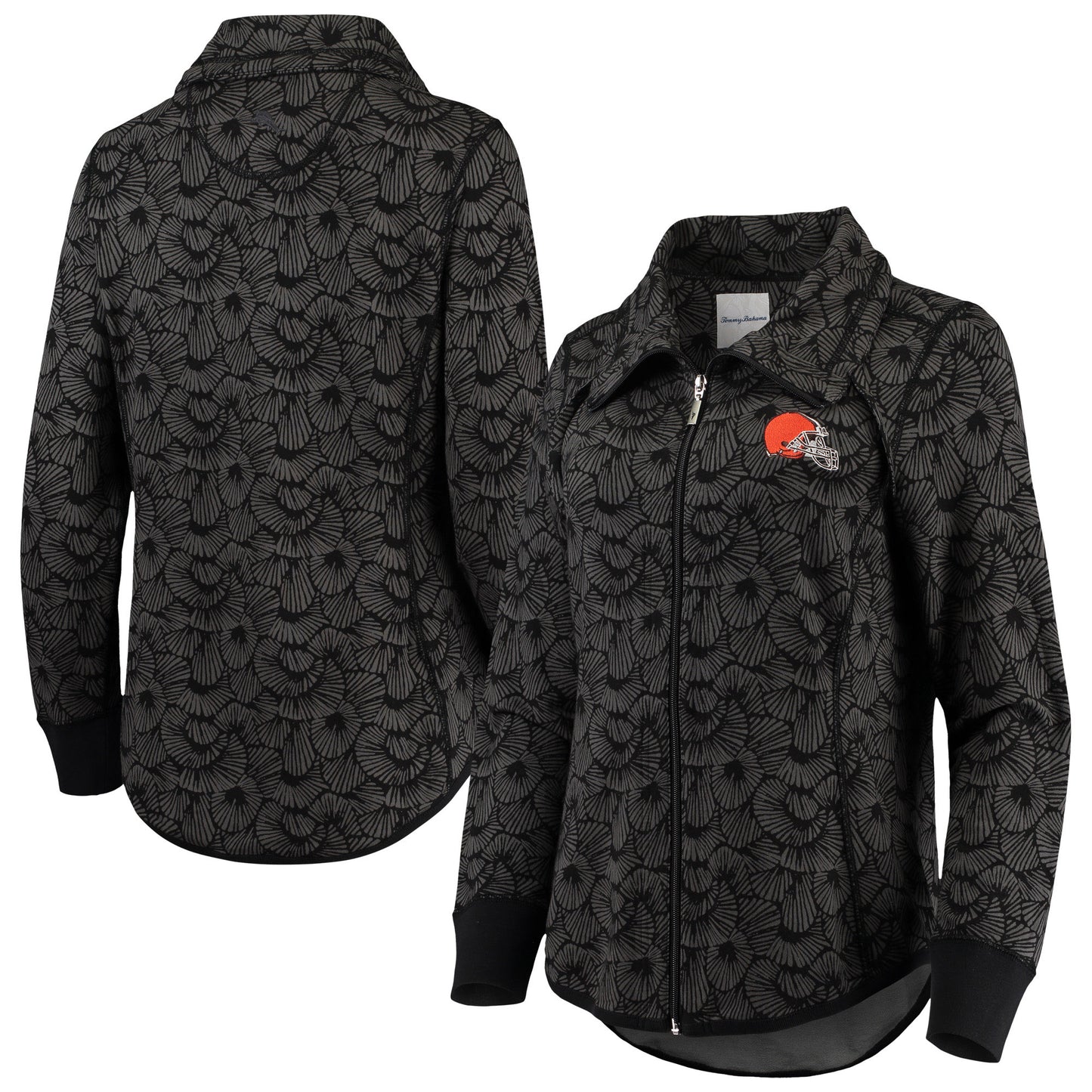 Women's Tommy Bahama Black Cleveland Browns Sport Shell We Dance Tri-Blend Full-Zip Sweatshirt