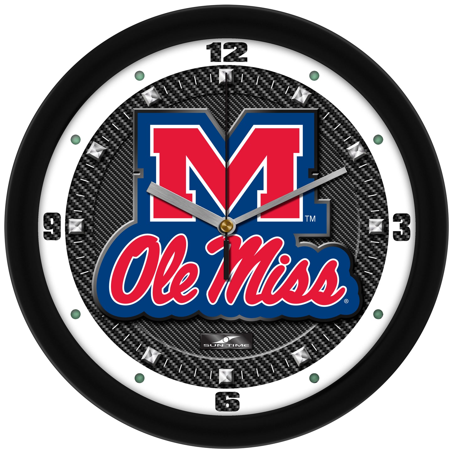 Ole Miss Rebels 11.5'' Suntime Premium Glass Face Carbon Fiber Wall Clock