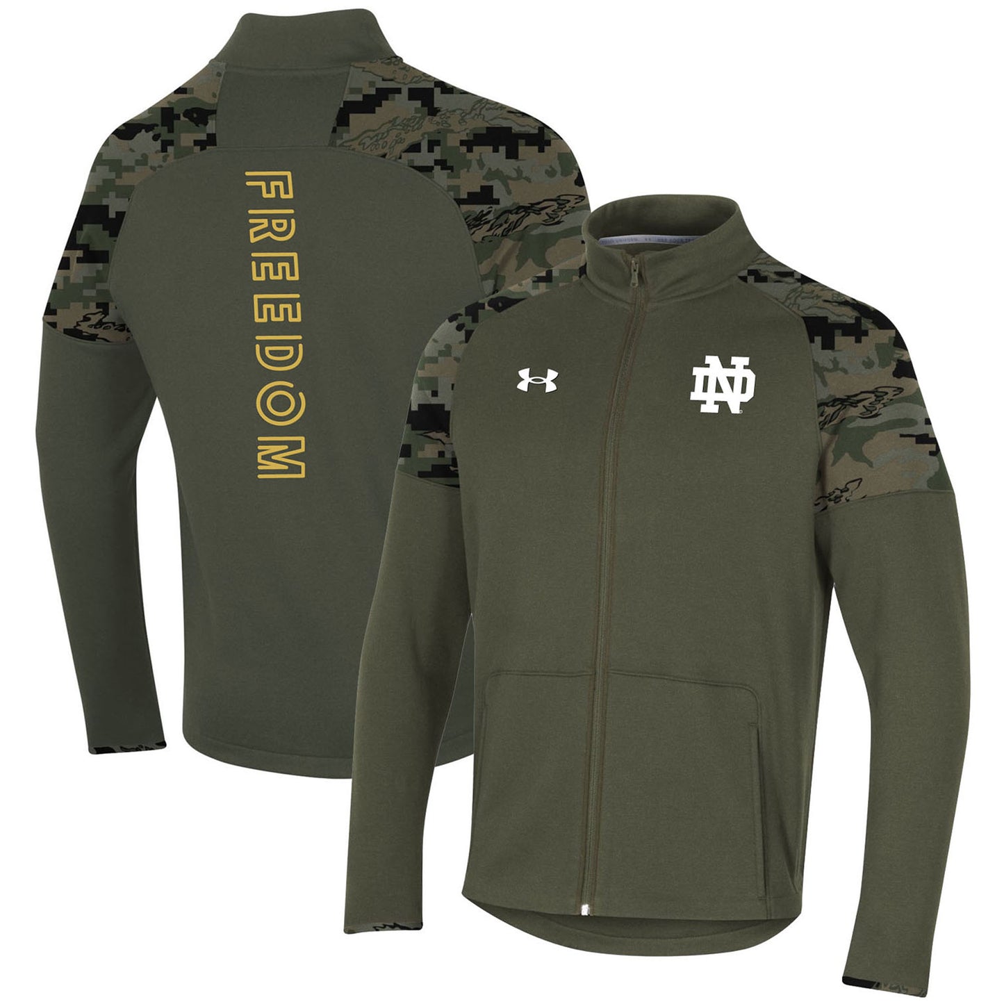 Men's Under Armour Olive Notre Dame Fighting Irish Freedom Full-Zip Fleece Jacket