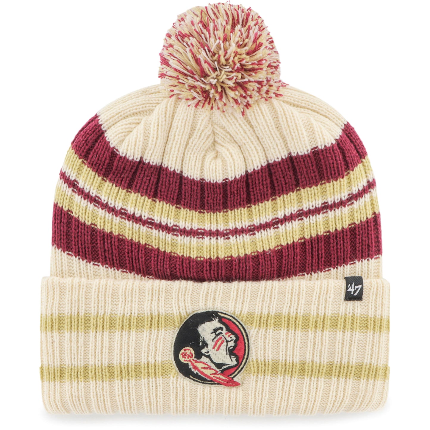 Men's '47 Natural Florida State Seminoles Hone Cuffed Knit Hat with Pom