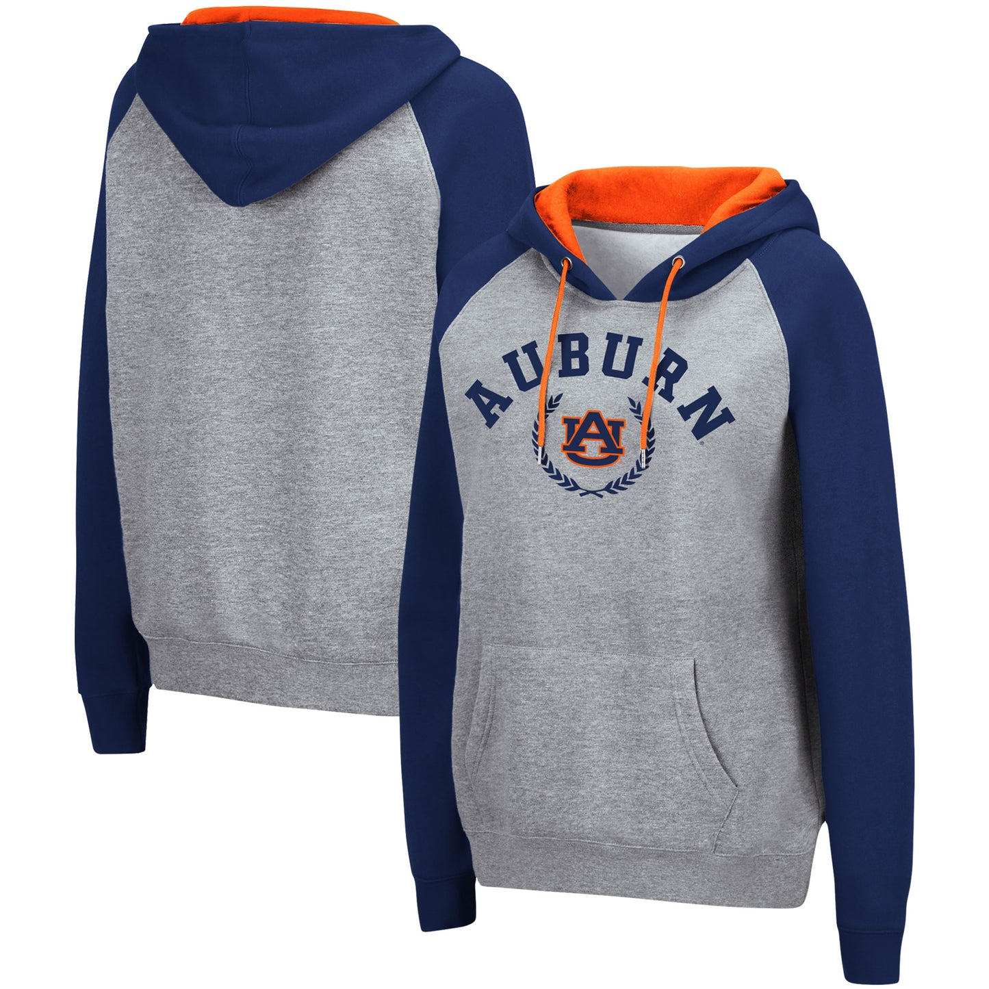 Women's Colosseum Heathered Gray Auburn Tigers Contrast Raglan Pullover Hoodie