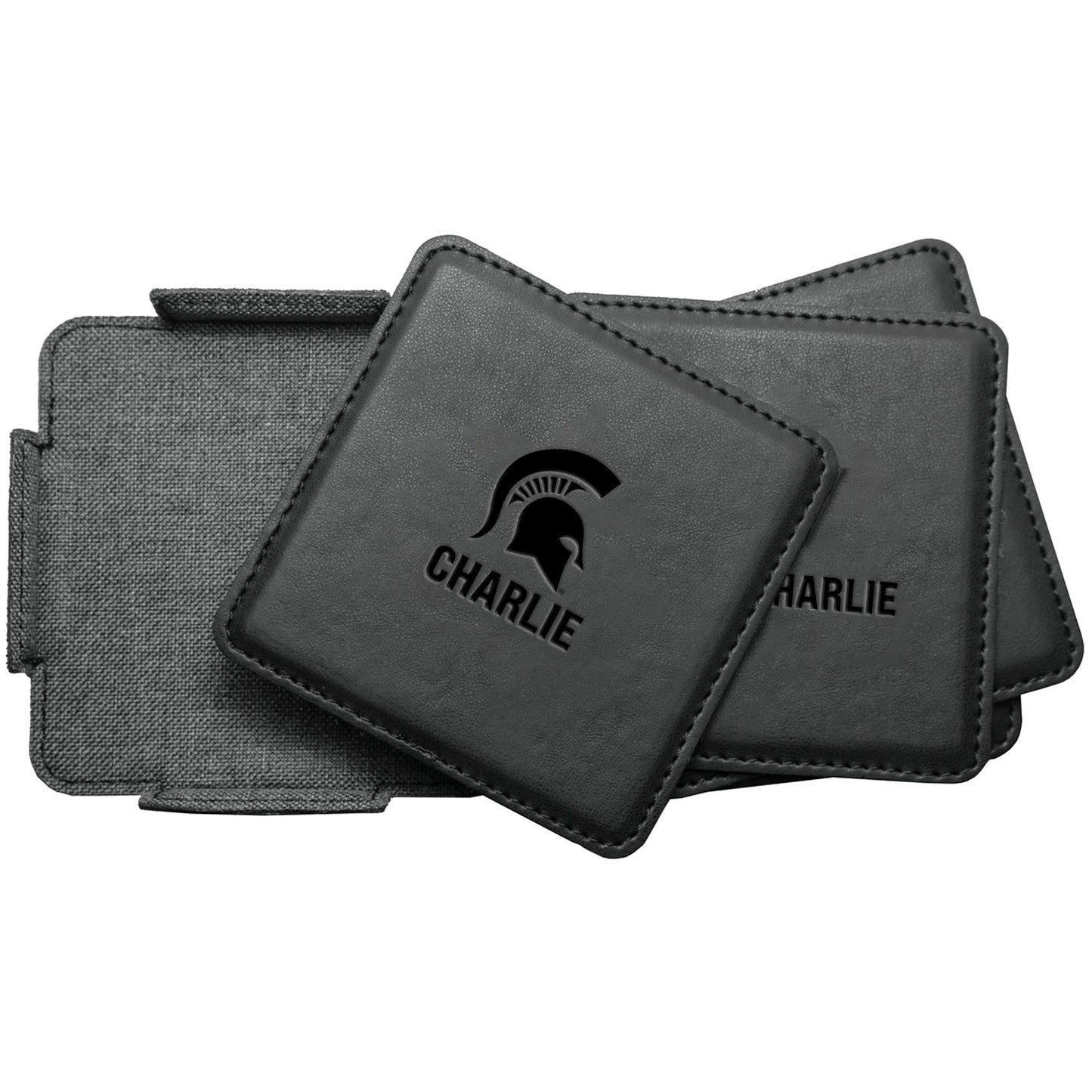 Michigan State Spartans 4-Pack Personalized Leather Coaster Set