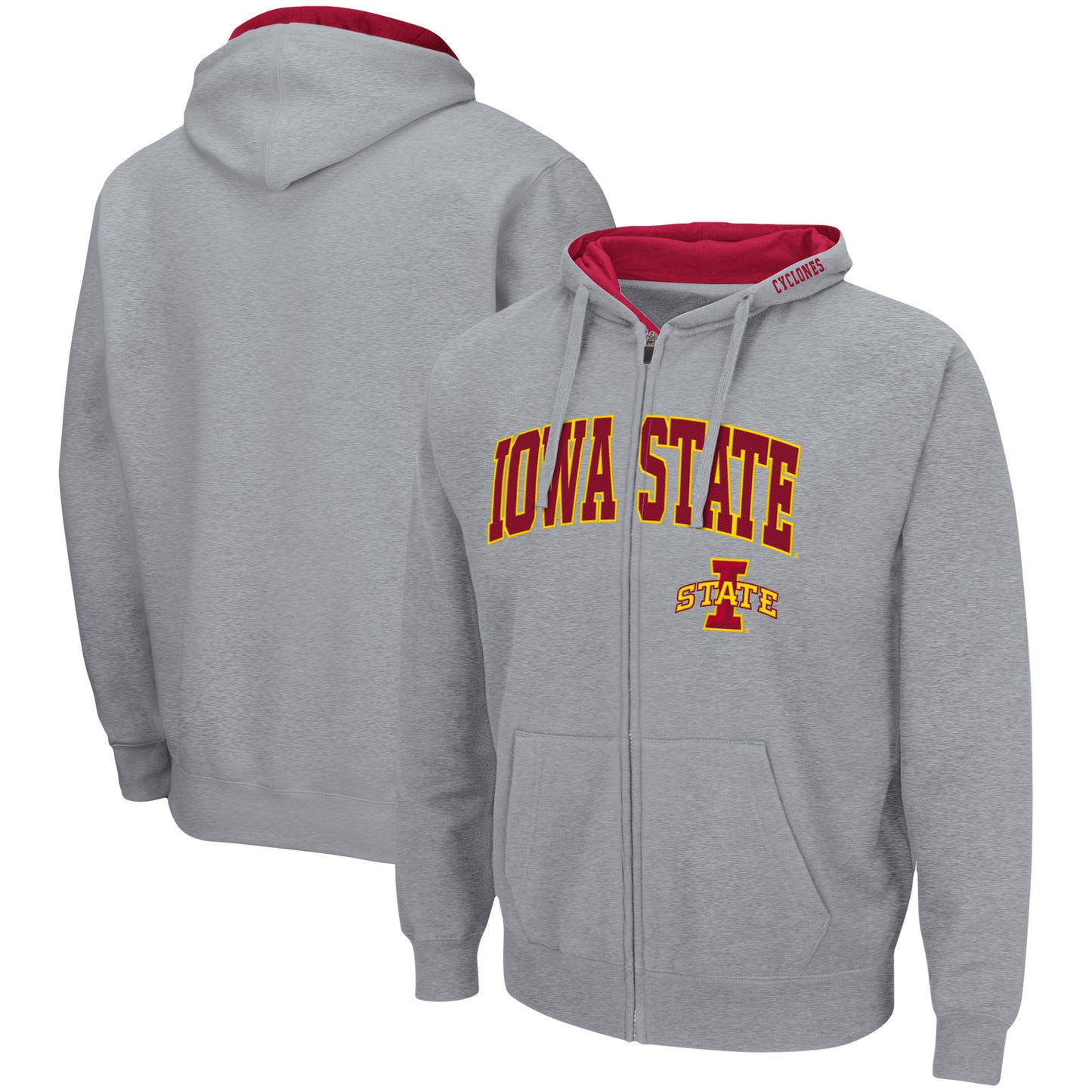 Men's Colosseum Heathered Gray Iowa State Cyclones Arch & Logo 3.0 Full-Zip Hoodie