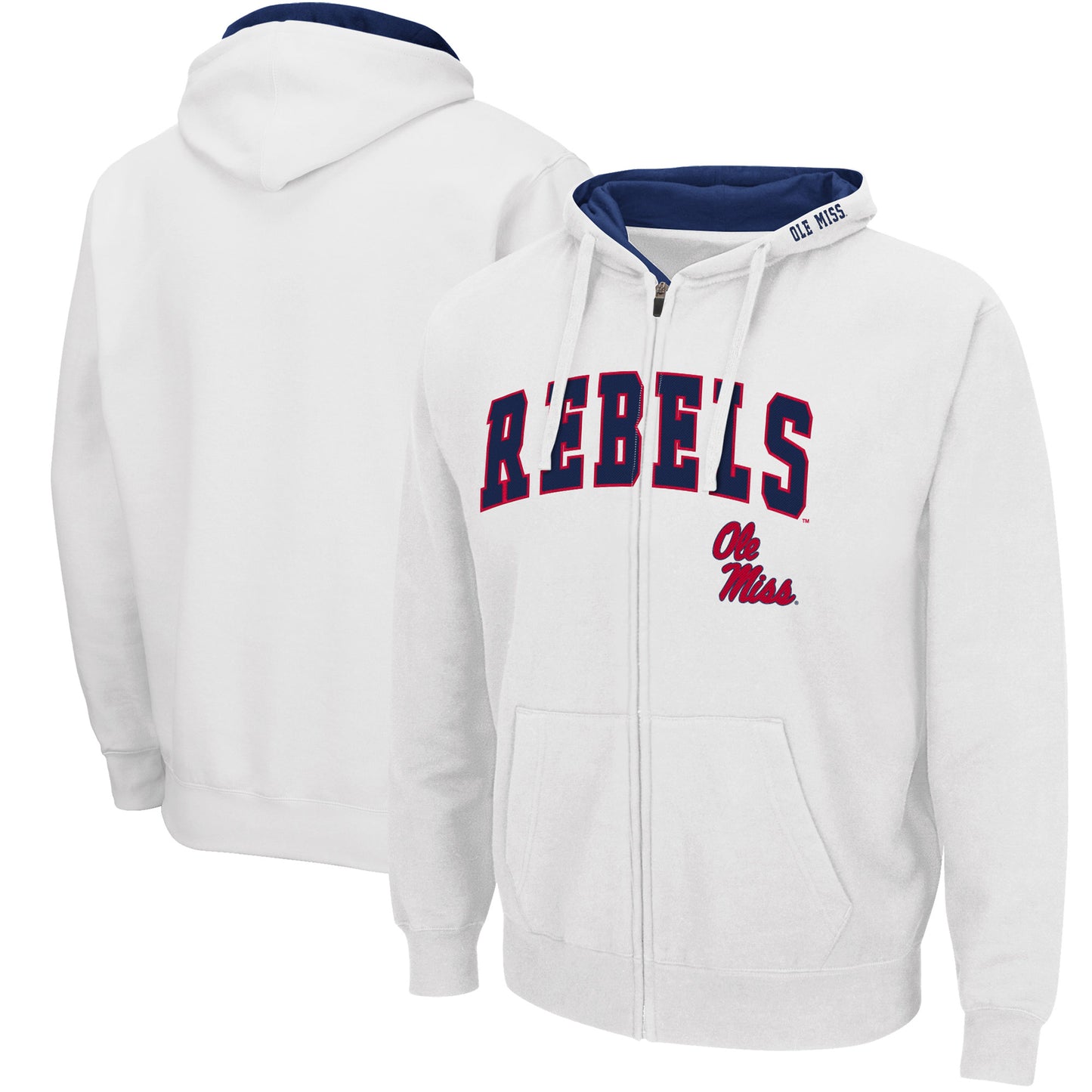 Men's Colosseum White Ole Miss Rebels Arch & Logo 3.0 Full-Zip Hoodie