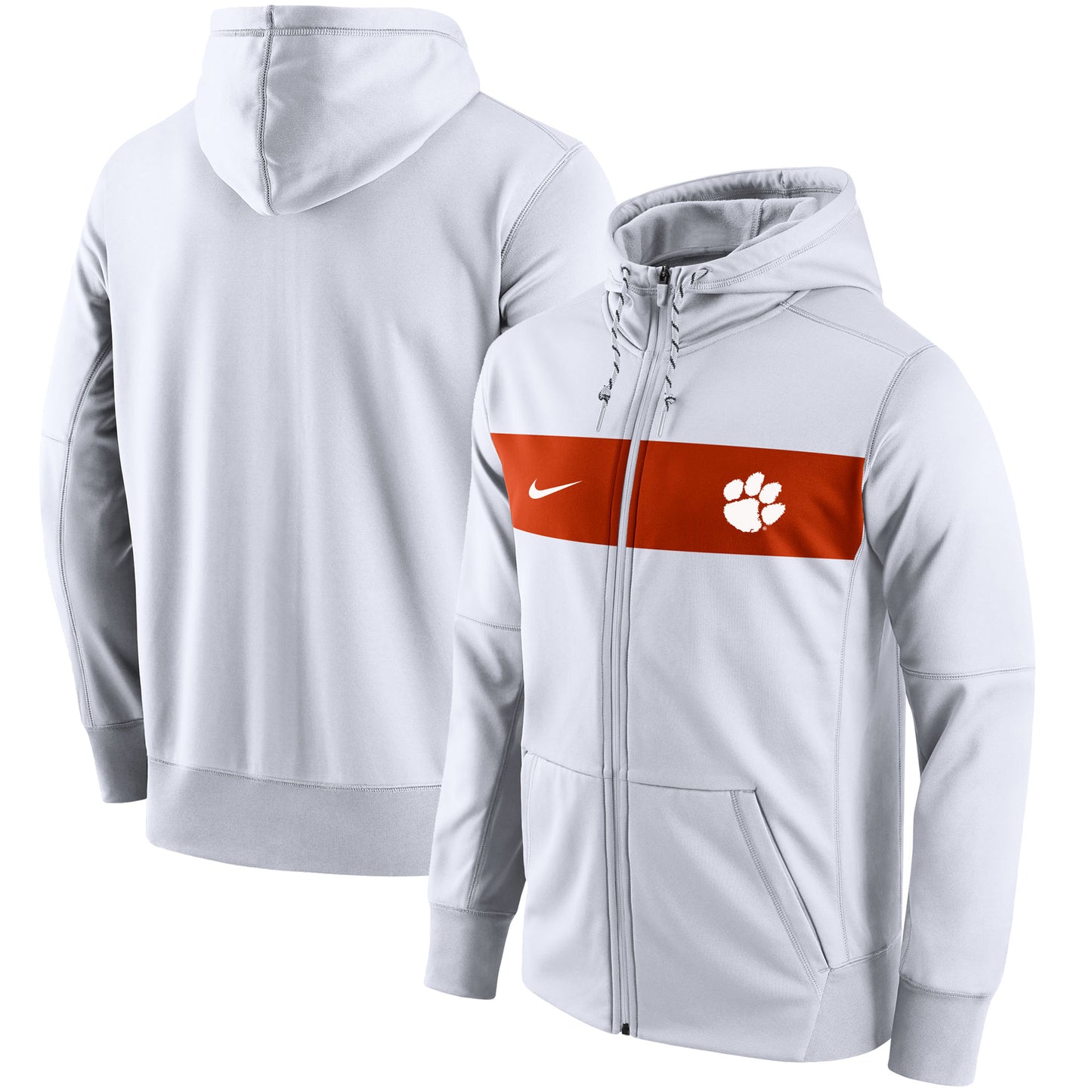 Men's Nike White Clemson Tigers Logo Performance Full-Zip Hoodie