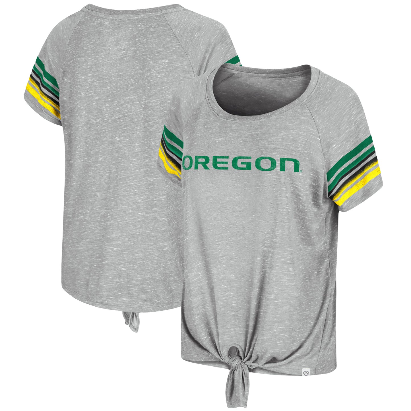 Women's Colosseum Heathered Gray Oregon Ducks Boo You Knotted Raglan T-Shirt