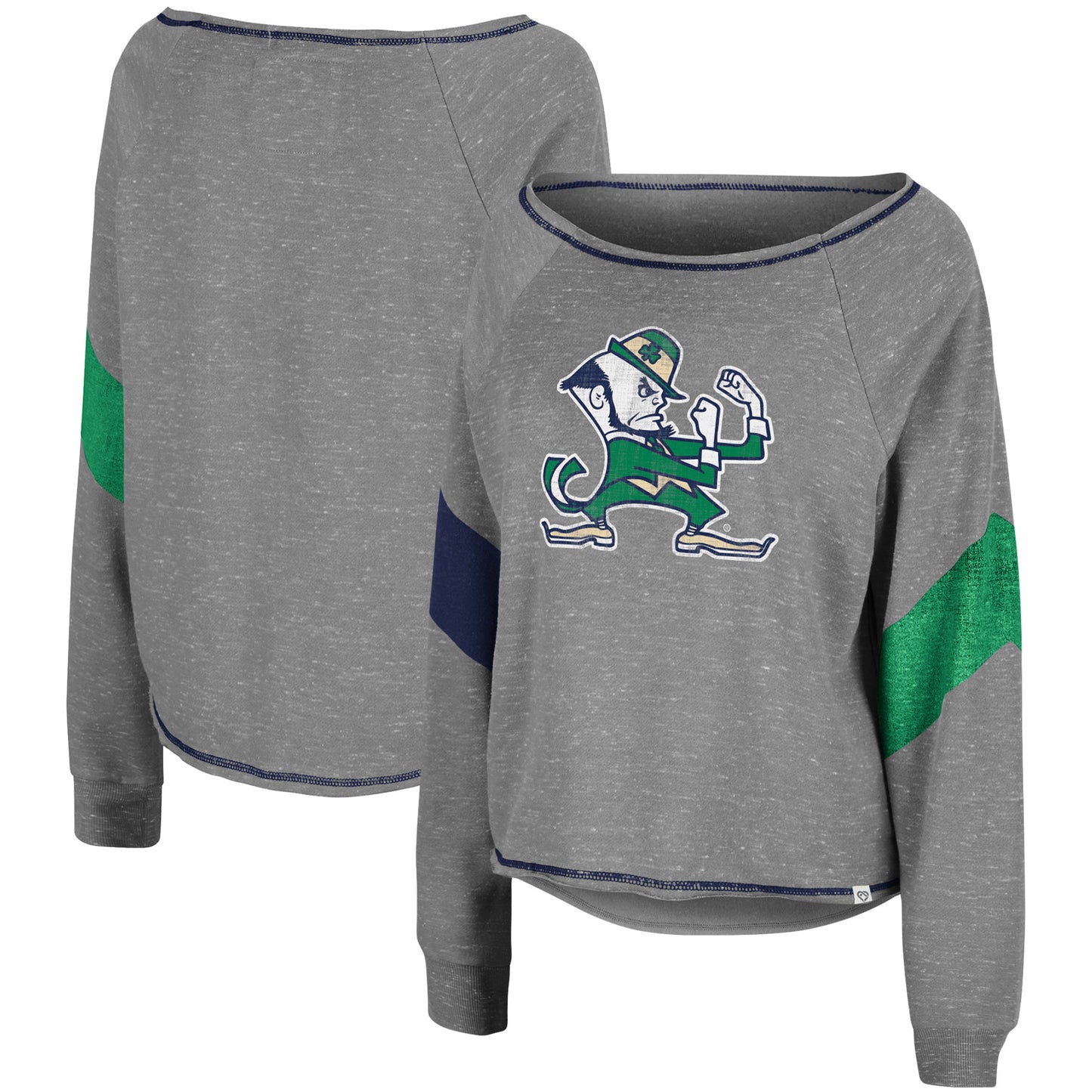Women's Colosseum Heathered Gray Notre Dame Fighting Irish Amped Chevron Stripe Raglan Boat Neck Pullover Sweatshirt
