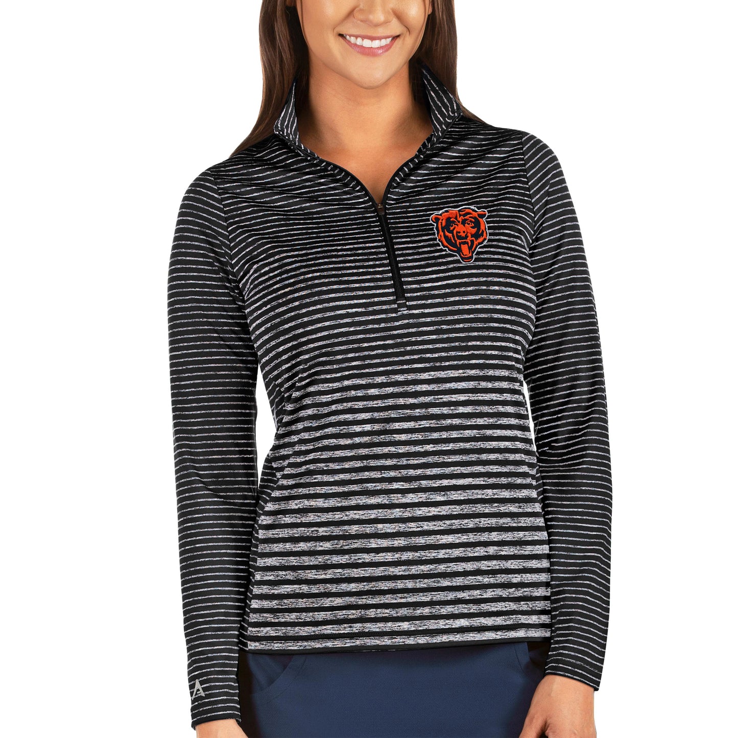 Women's Antigua Black Chicago Bears Mascot Pace Half-Zip Pullover Jacket