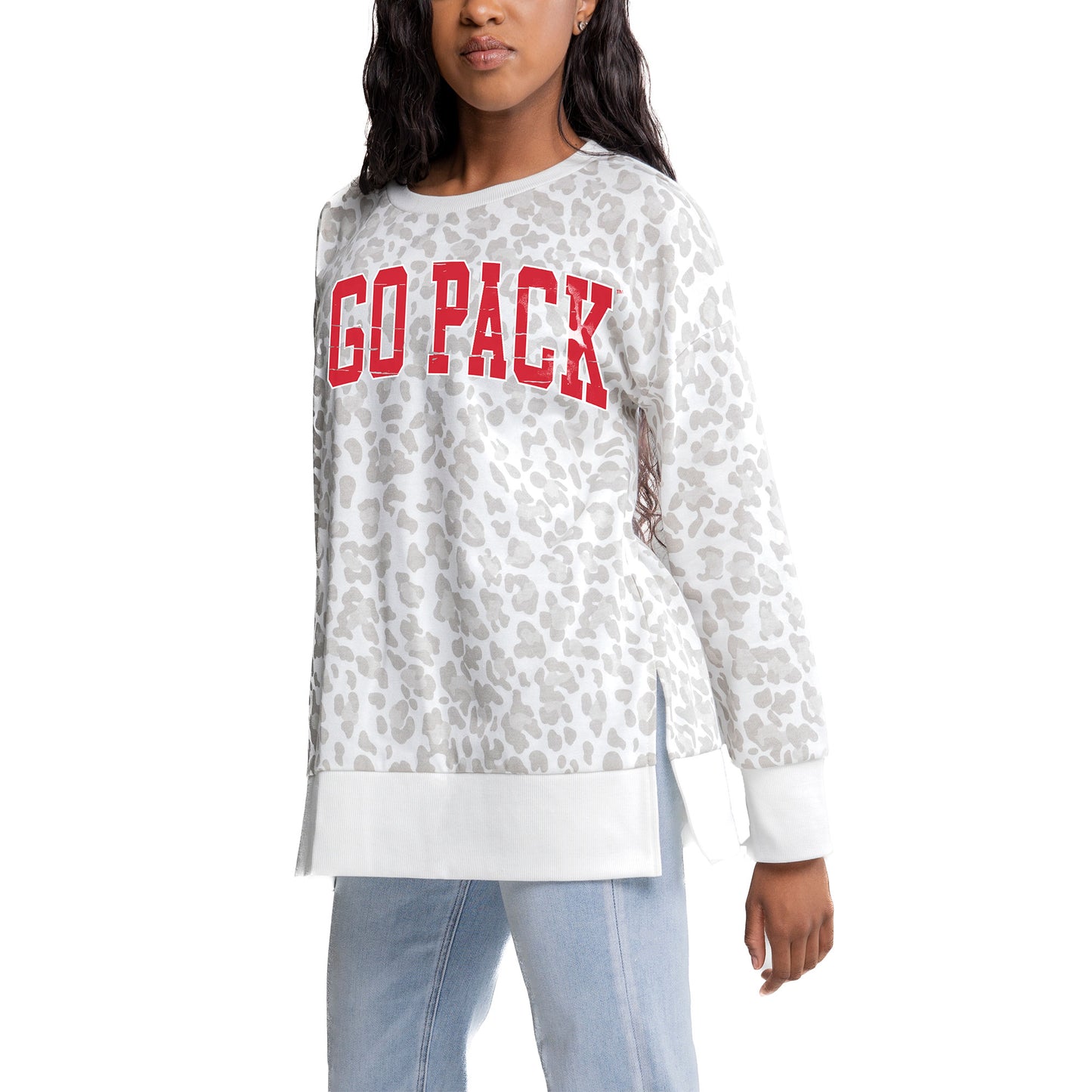 Women's Gameday Couture Gray NC State Wolfpack Side-Slit French Terry Crewneck Sweatshirt