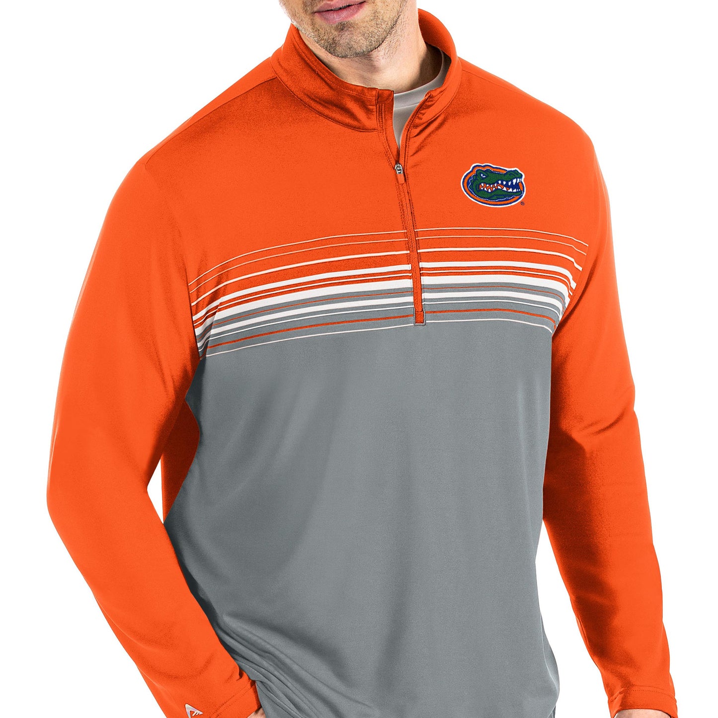 Men's Antigua Orange/Gray Florida Gators Pace Quarter-Zip Pullover Jacket
