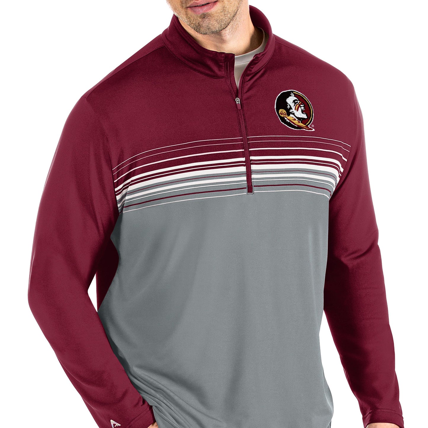 Men's Antigua Garnet/Gray Florida State Seminoles Pace Quarter-Zip Pullover Jacket
