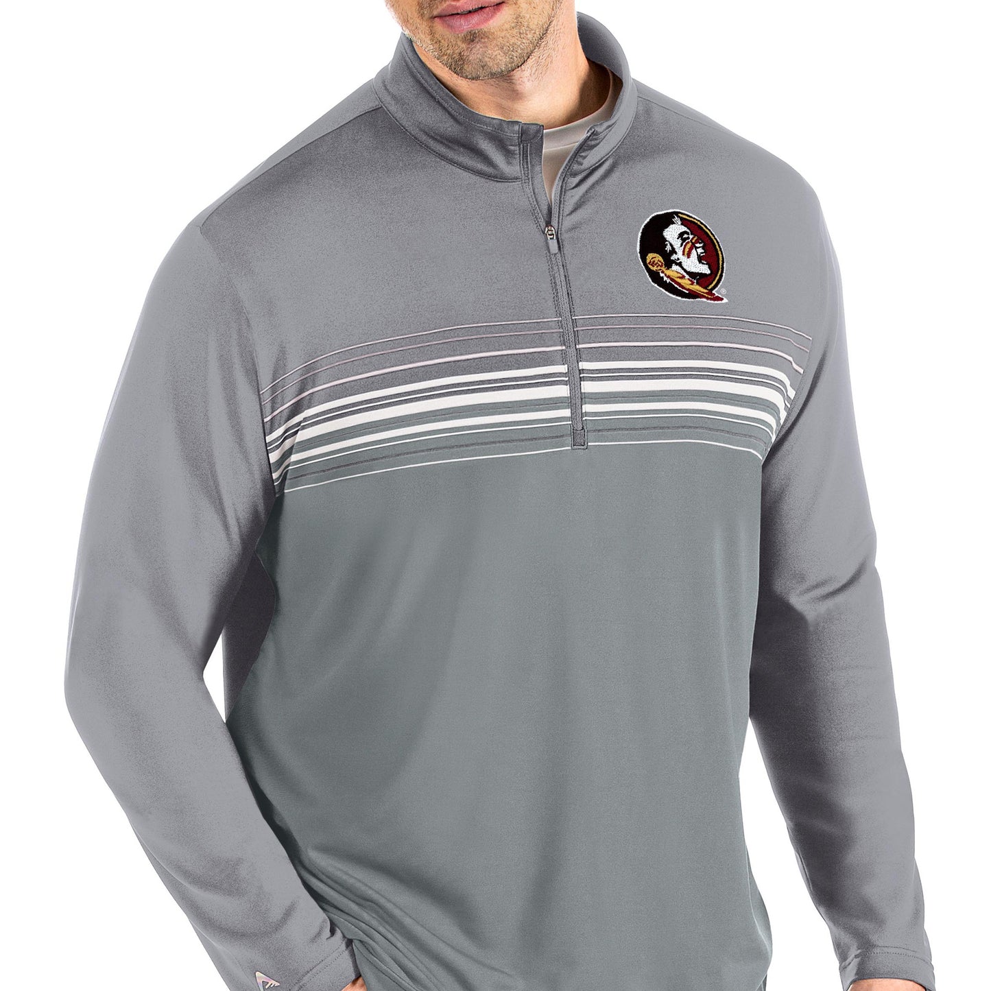 Men's Antigua Steel/Gray Florida State Seminoles Pace Quarter-Zip Pullover Jacket