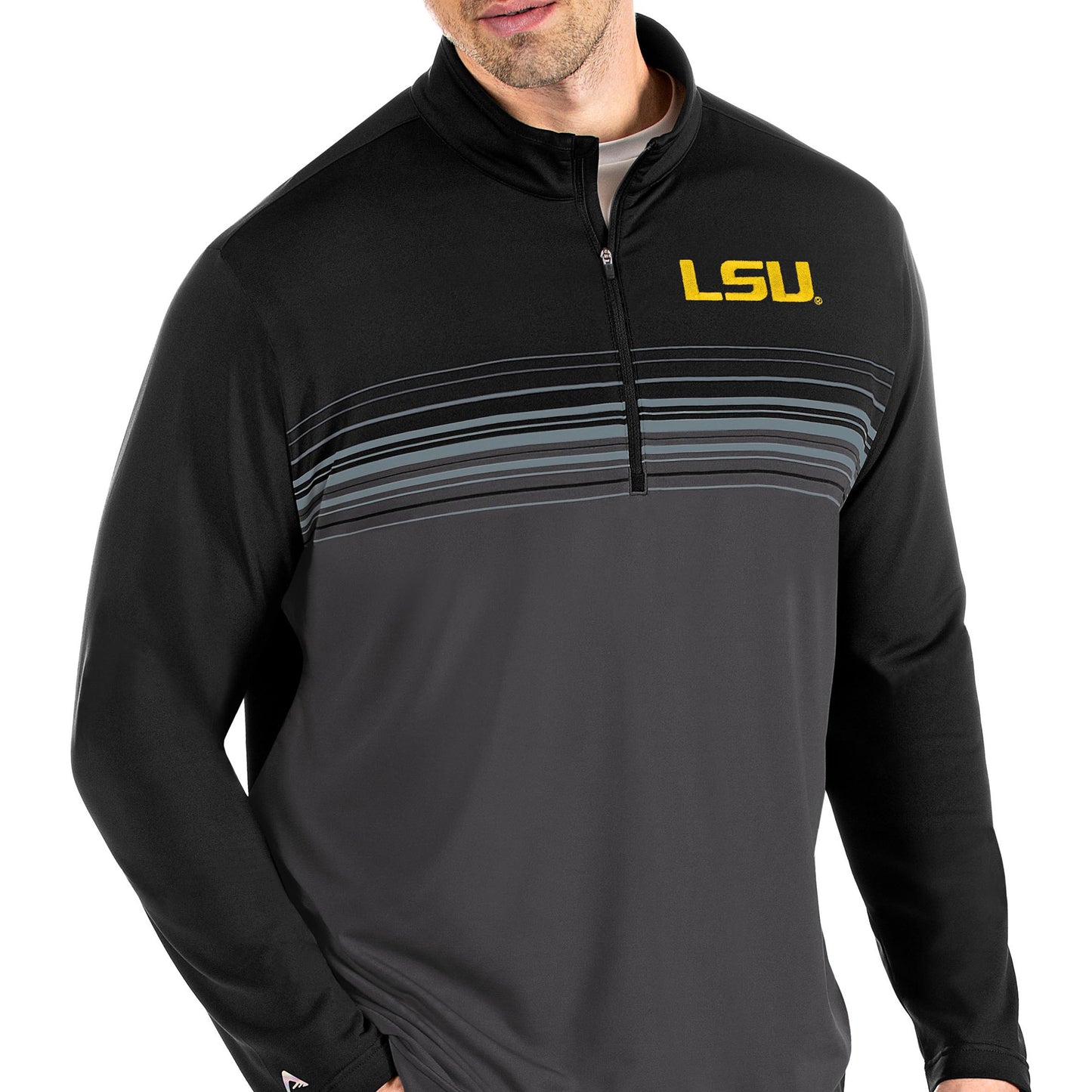 Men's Antigua Black/Gray LSU Tigers Pace Quarter-Zip Pullover Jacket