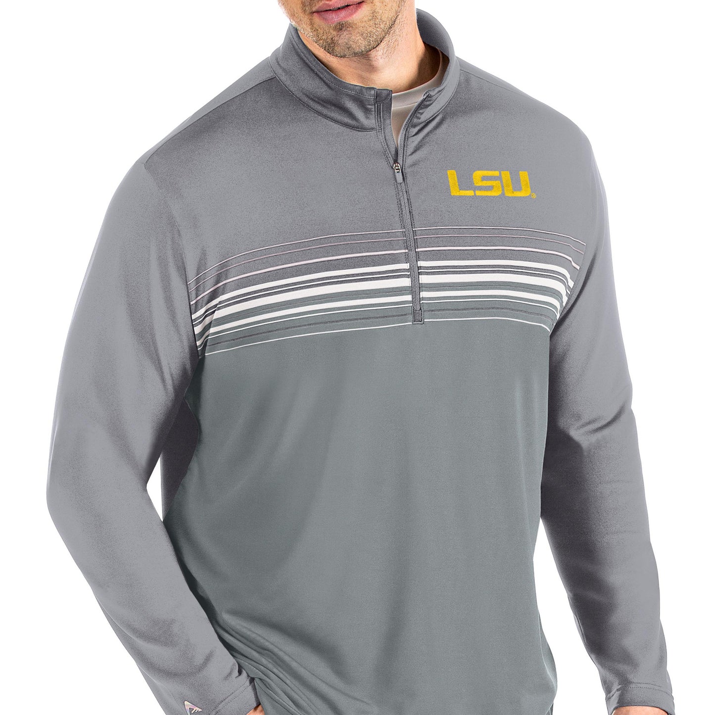 Men's Antigua Steel/Gray LSU Tigers Pace Quarter-Zip Pullover Jacket