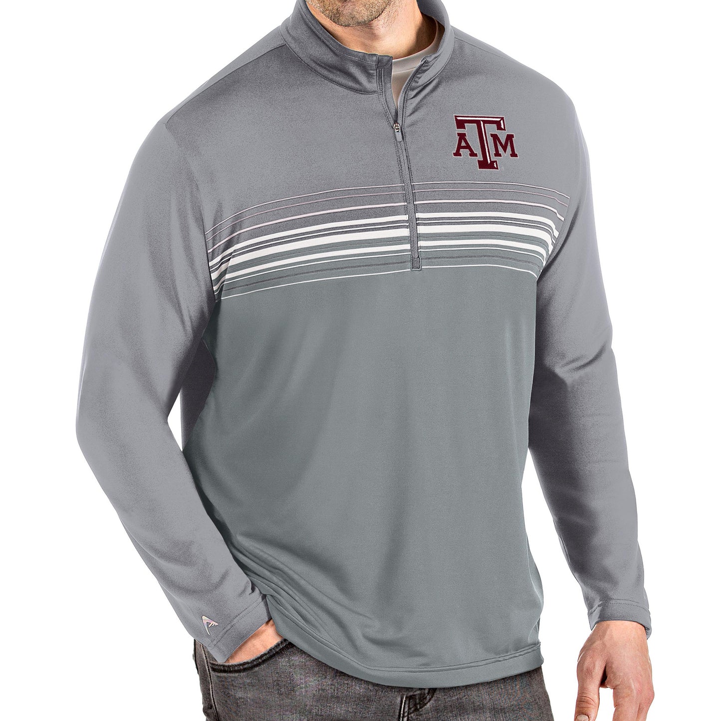 Men's Antigua Steel/Gray Texas A&M Aggies Pace Quarter-Zip Pullover Jacket