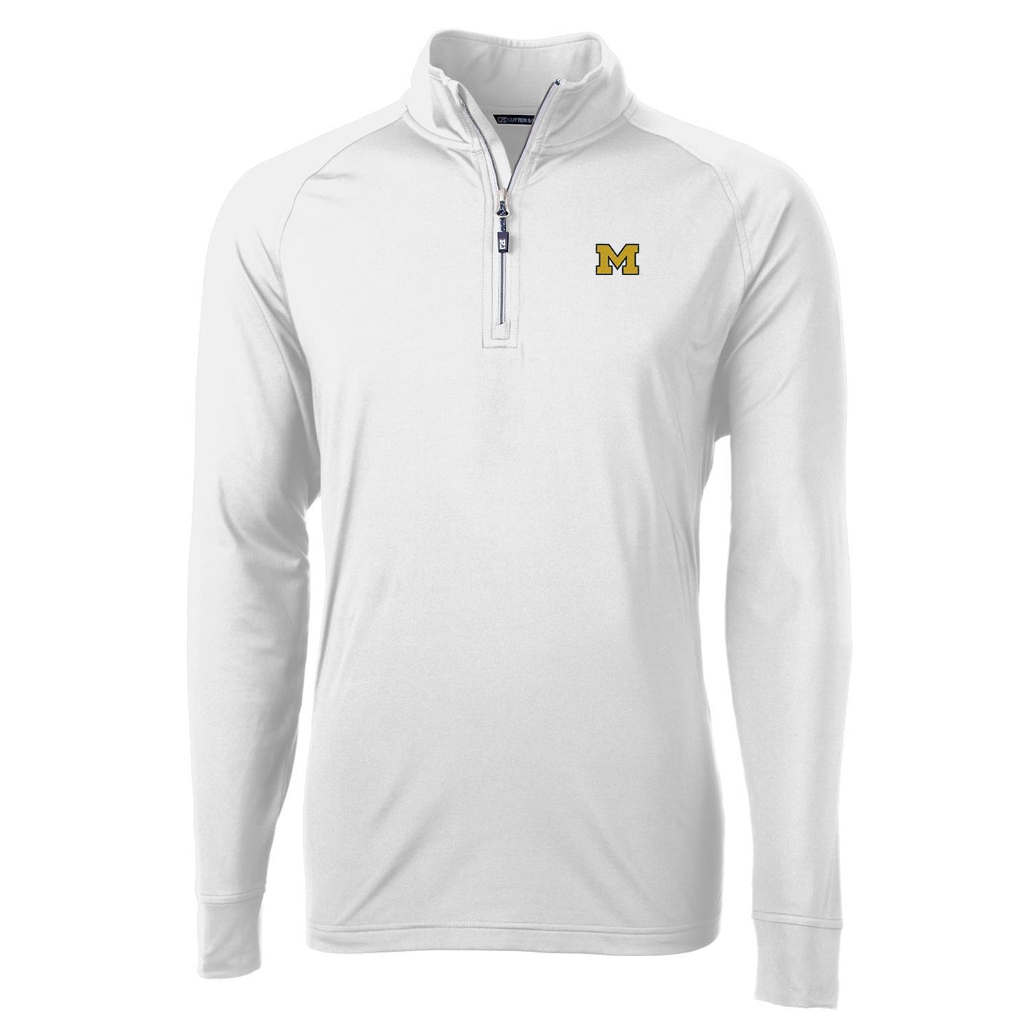 Men's Cutter & Buck White Michigan Wolverines Adapt Eco Knit Quarter-Zip Pullover Jacket