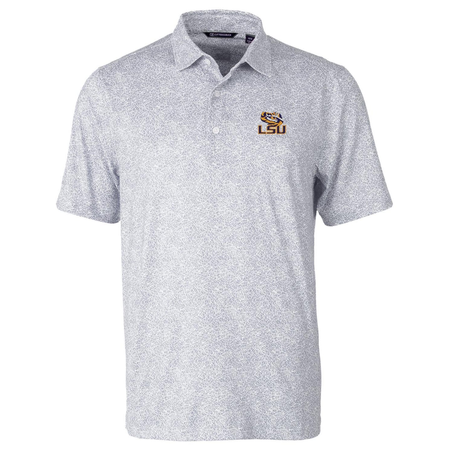 Men's Cutter & Buck Gray LSU Tigers Pike Constellation Print Stretch Polo