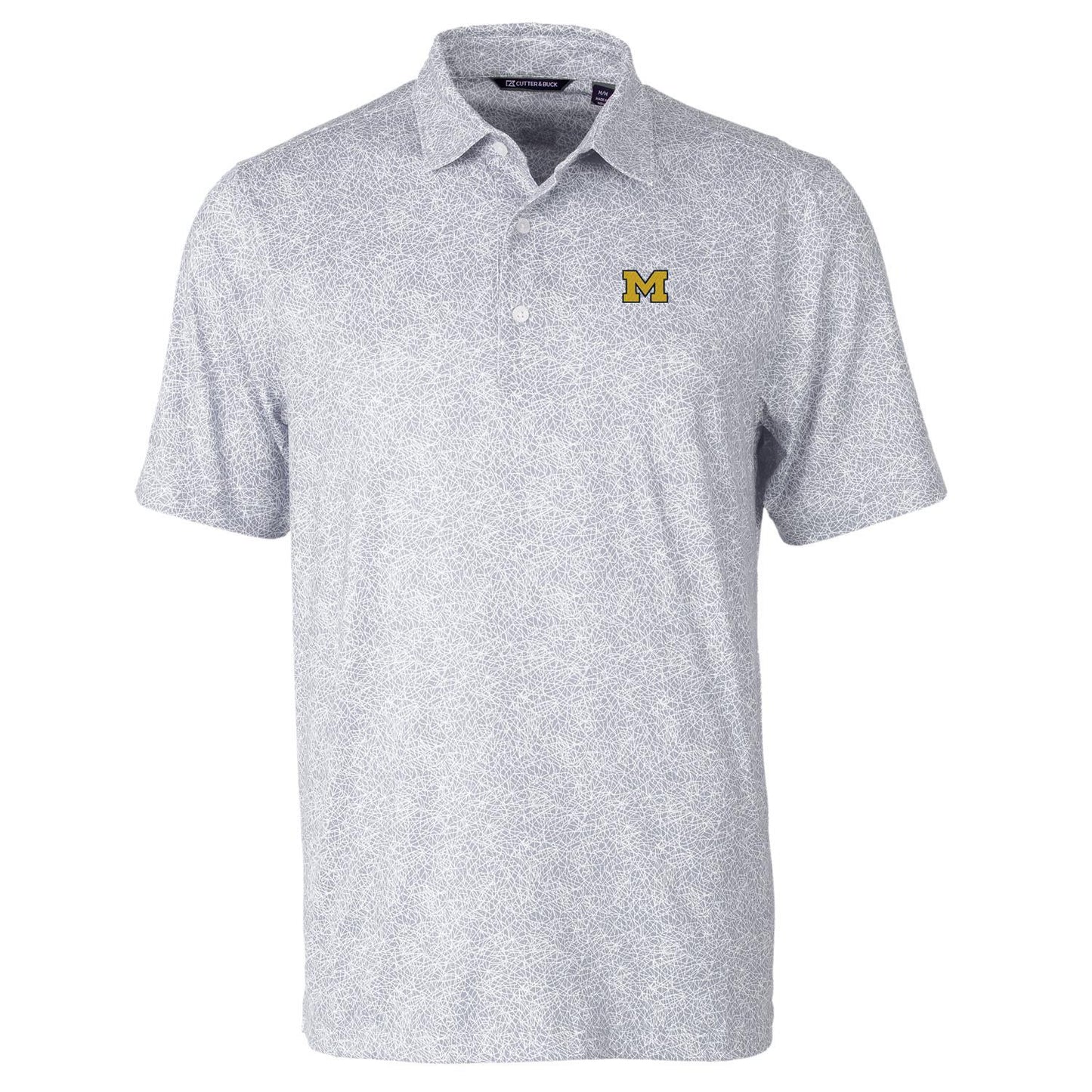 Men's Cutter & Buck Gray Michigan Wolverines Pike Constellation Print Stretch Polo