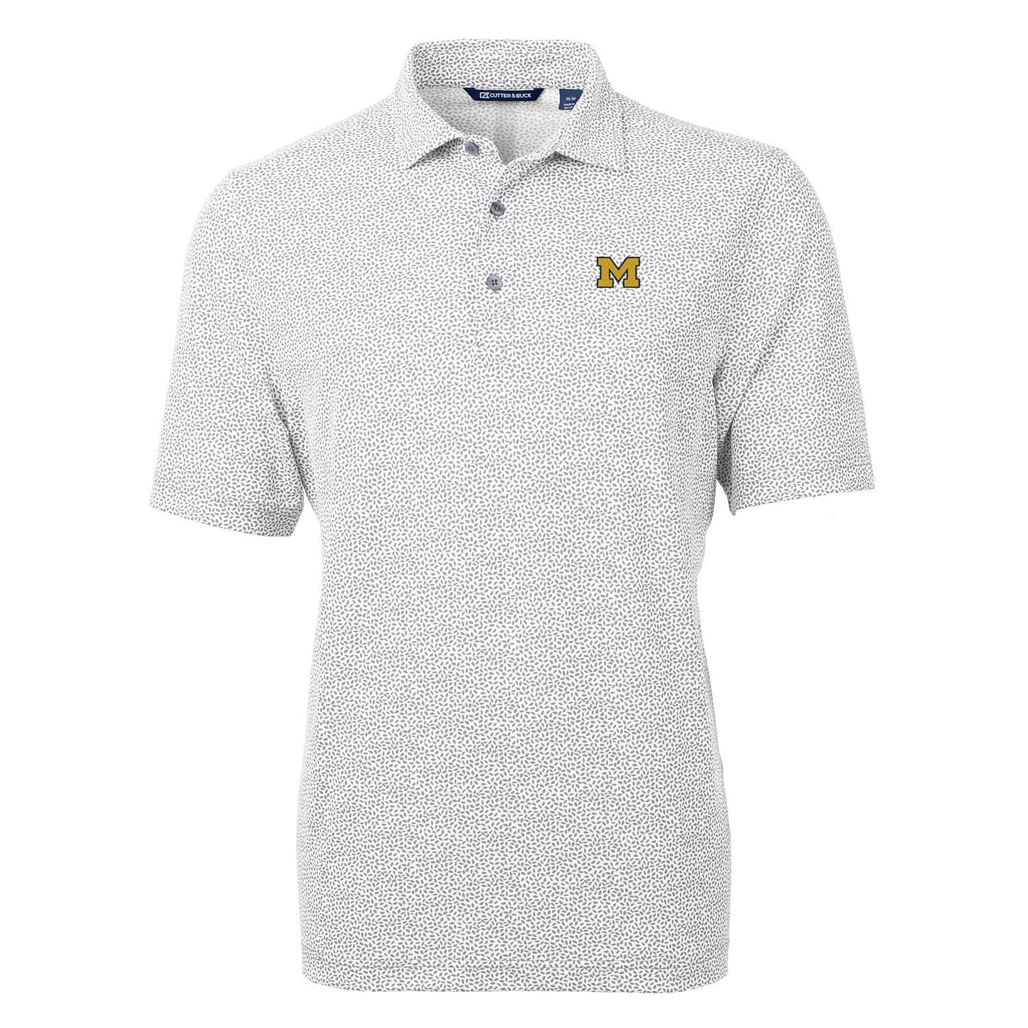 Men's Cutter & Buck Gray Michigan Wolverines Virtue Eco Pique Botanical Print Polo