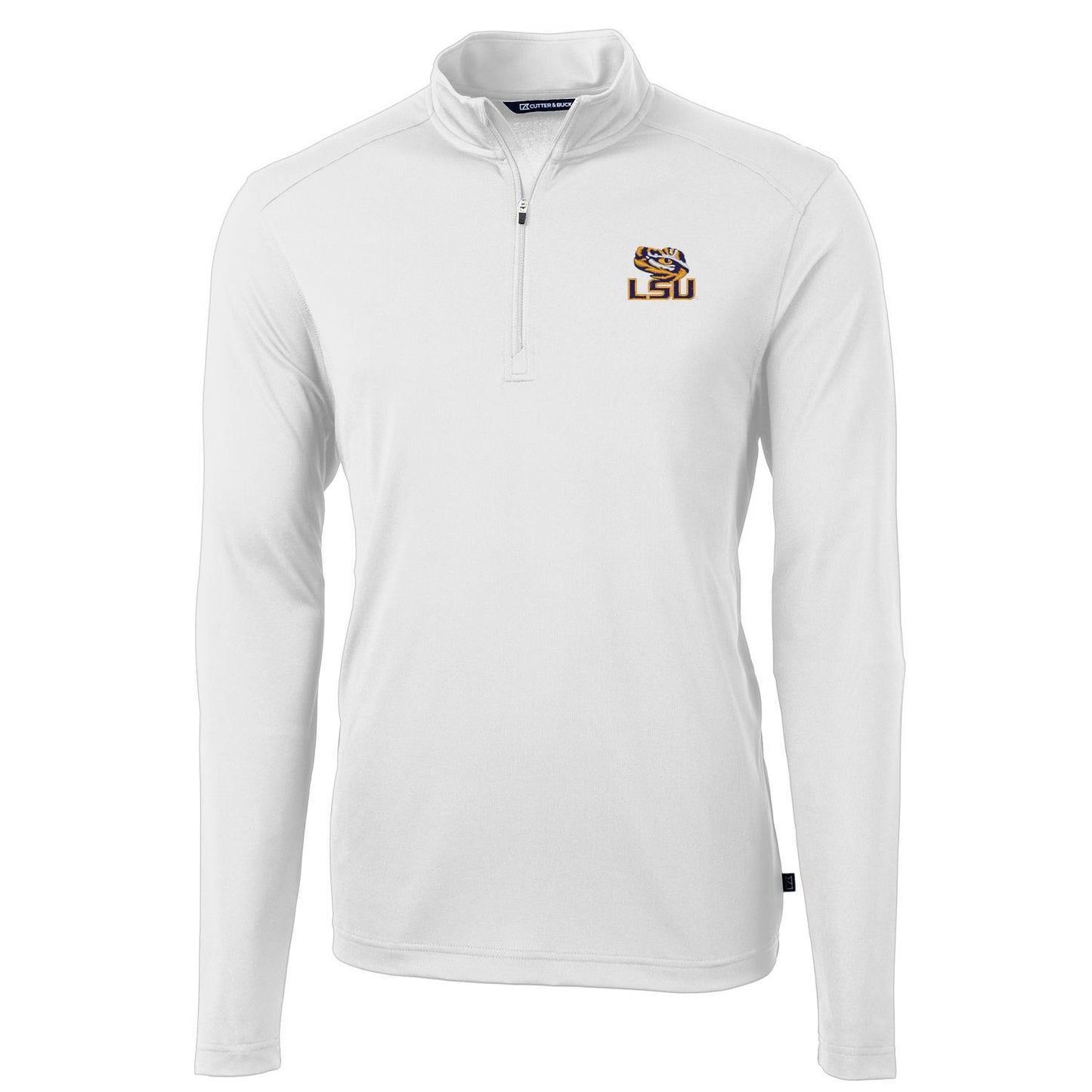 Men's Cutter & Buck White LSU Tigers Virtue Eco Pique Recycled Quarter-Zip Jacket
