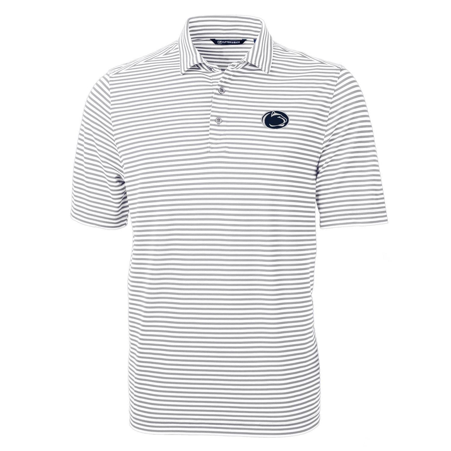 Men's Cutter & Buck Gray Penn State Nittany Lions Virtue Eco Pique Stripe Recycled Polo