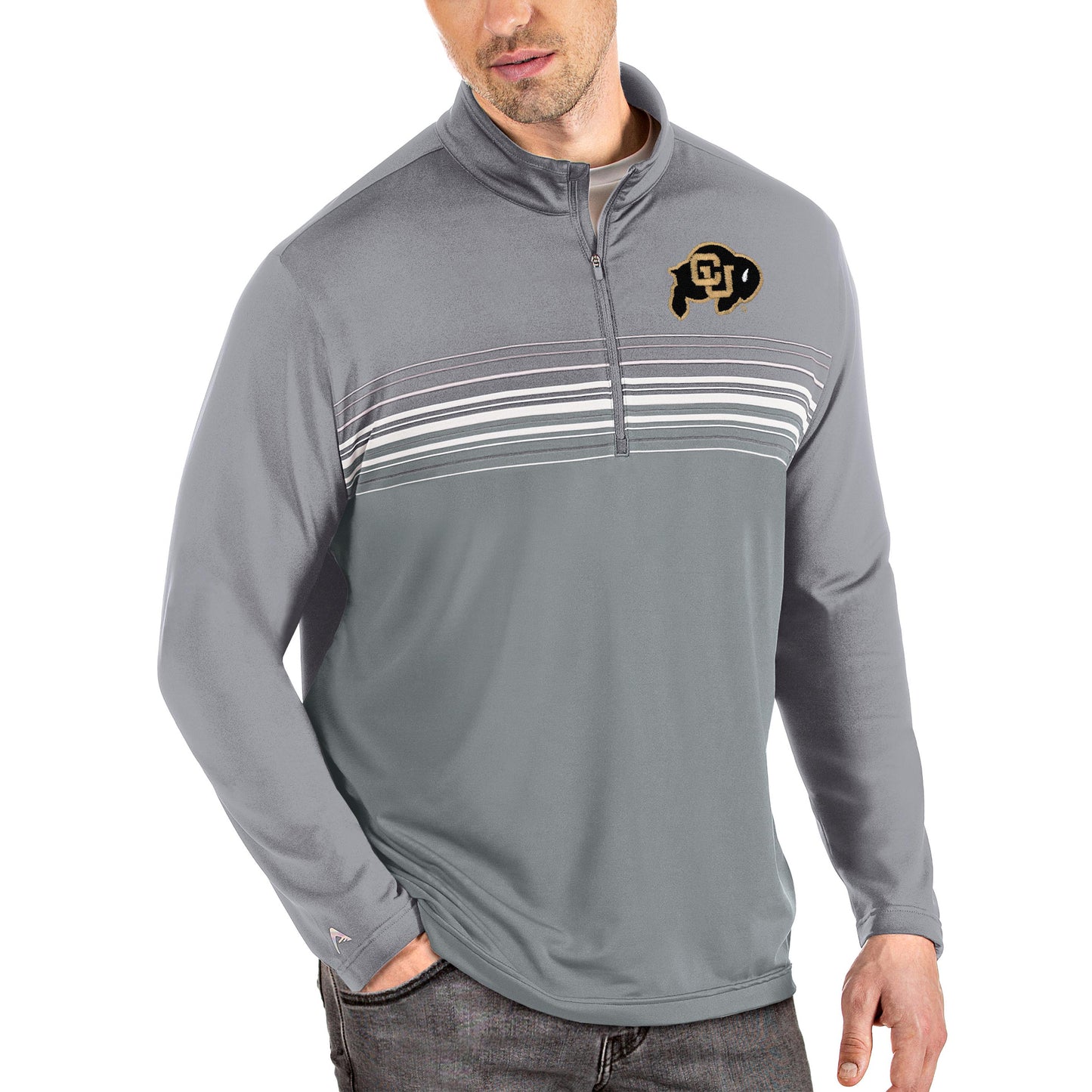 Men's Antigua Steel/Gray Colorado Buffaloes Big & Tall Pace Quarter-Zip Pullover Jacket