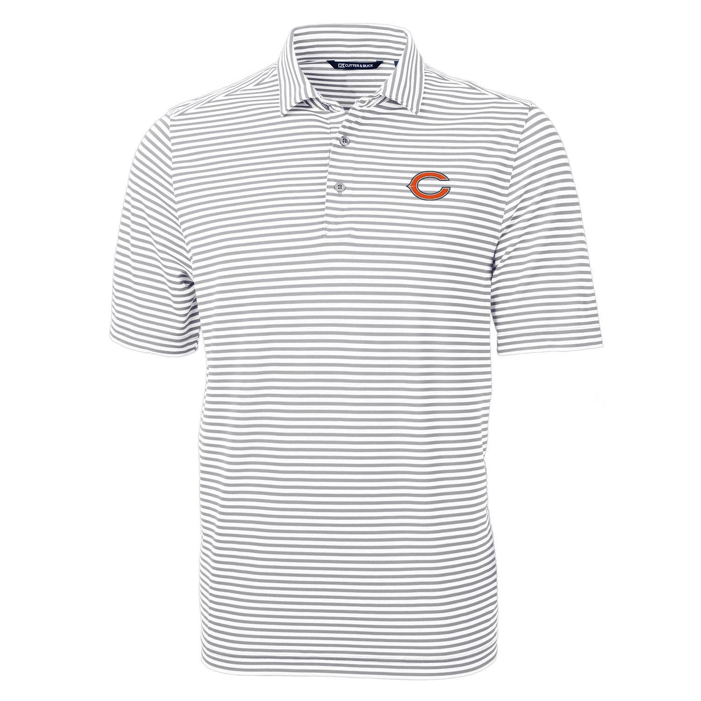 Men's Cutter & Buck Gray Chicago Bears Virtue Eco Pique Stripe Recycled Polo